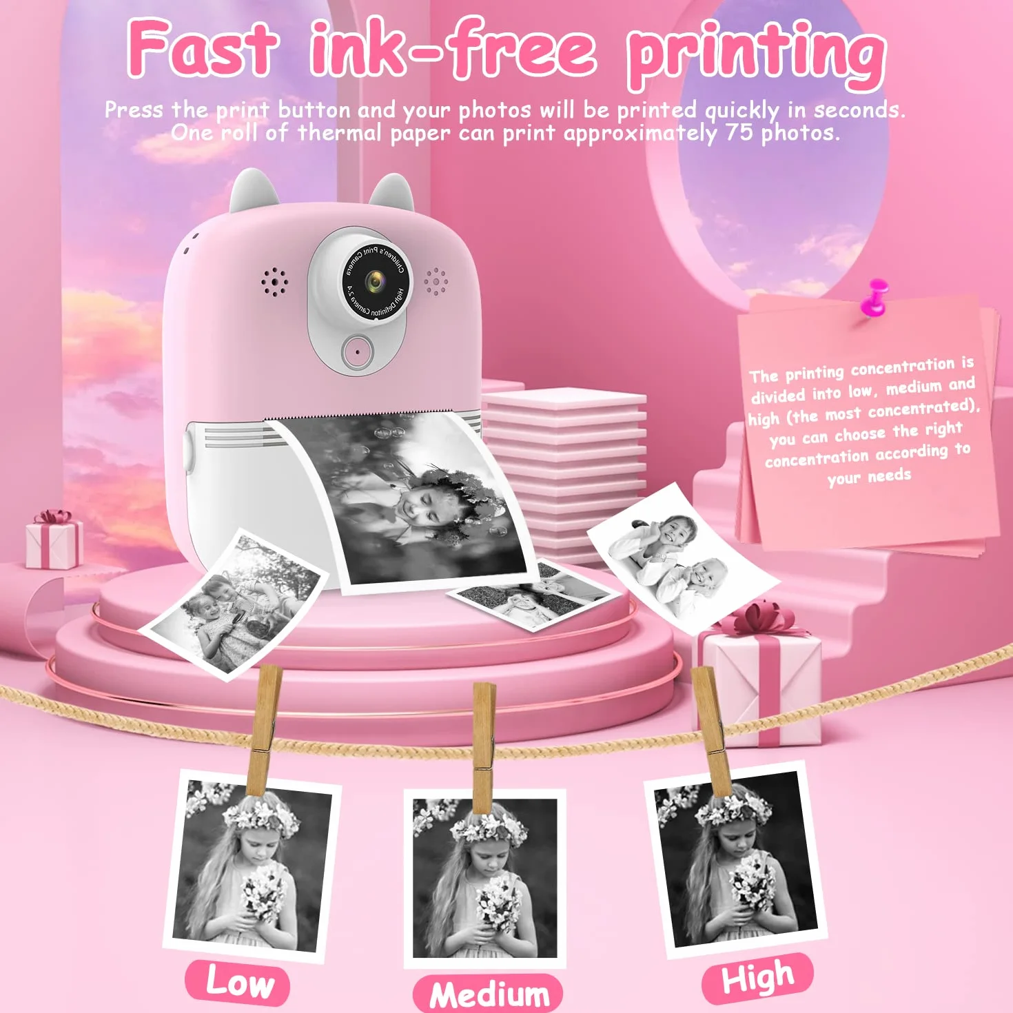HONGXIN Aparat dla dzieci, 2,4 cala, natychmiastowy aparat dla dzieci z kartą SD 32 GB i papierem do drukowania, kamera 12 MP/1080P HD, aparat cyfrowy dla dzieci, prezent dla dzieci w wieku 3-12 lat