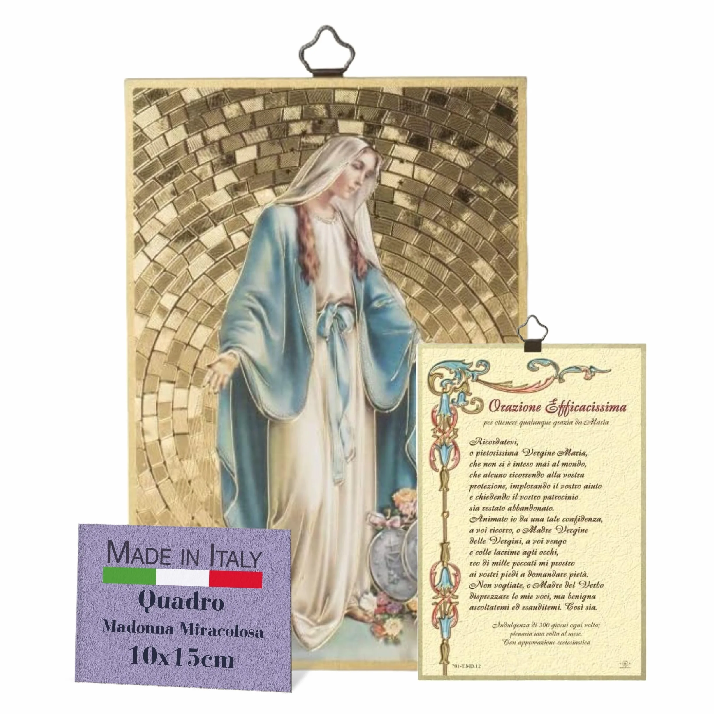 BRATELLI BONELLA - obraz Madonna Cudowna i Horacja Bardzo skuteczny w języku włoskim - obraz drewna MDF z topoli, obraz Madonny, sypialnia, 8 mm x 10 cm x 15 cm, wyprodukowano we Włoszech