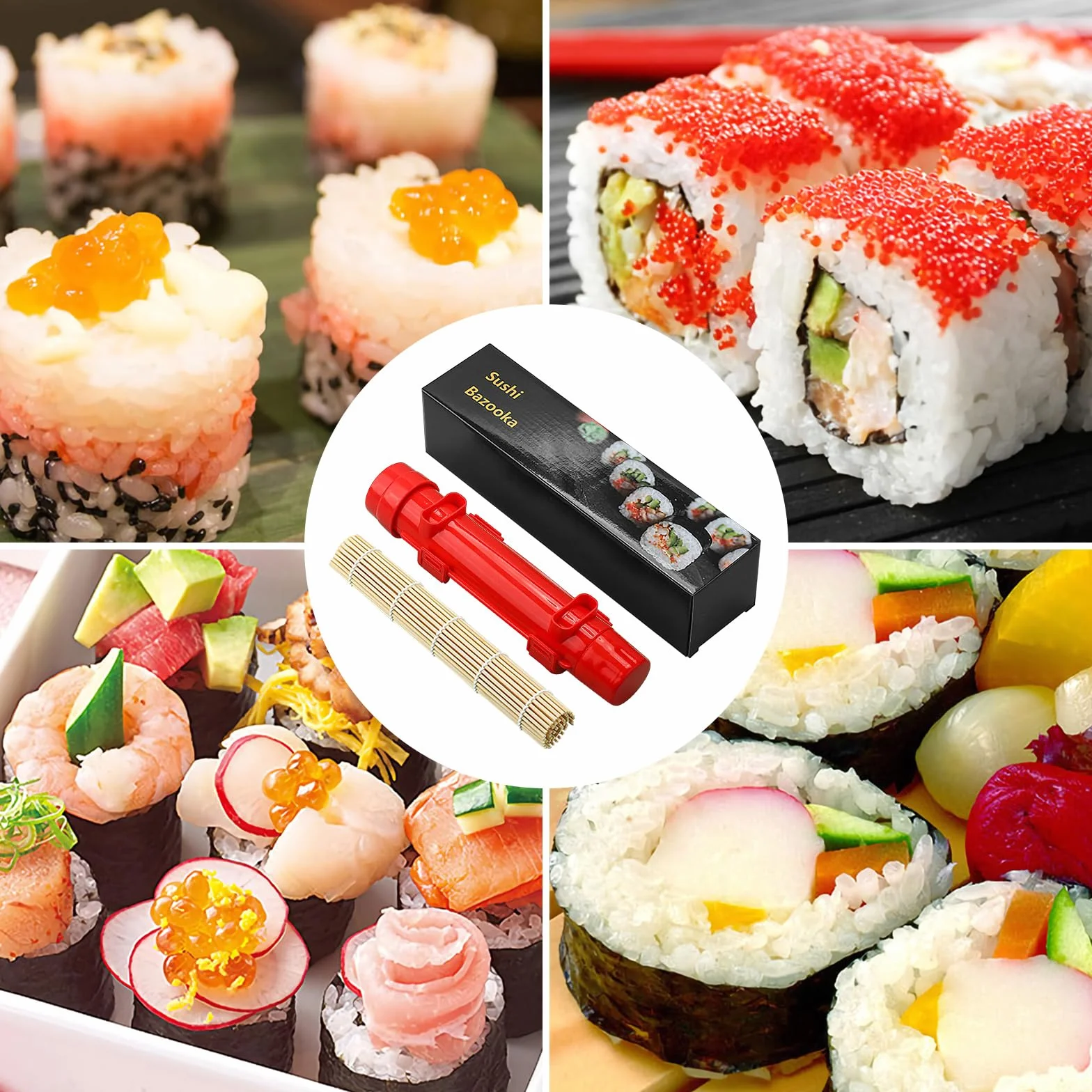 Sushi bazooka zestaw do robienia sushi z matą do wałkowania sushi, forma rolkowa do sushi, plastikowy ryż warzywo mięso domowej roboty DIY zestaw do robienia sushi, obrabiarki, przybory kuchenne,