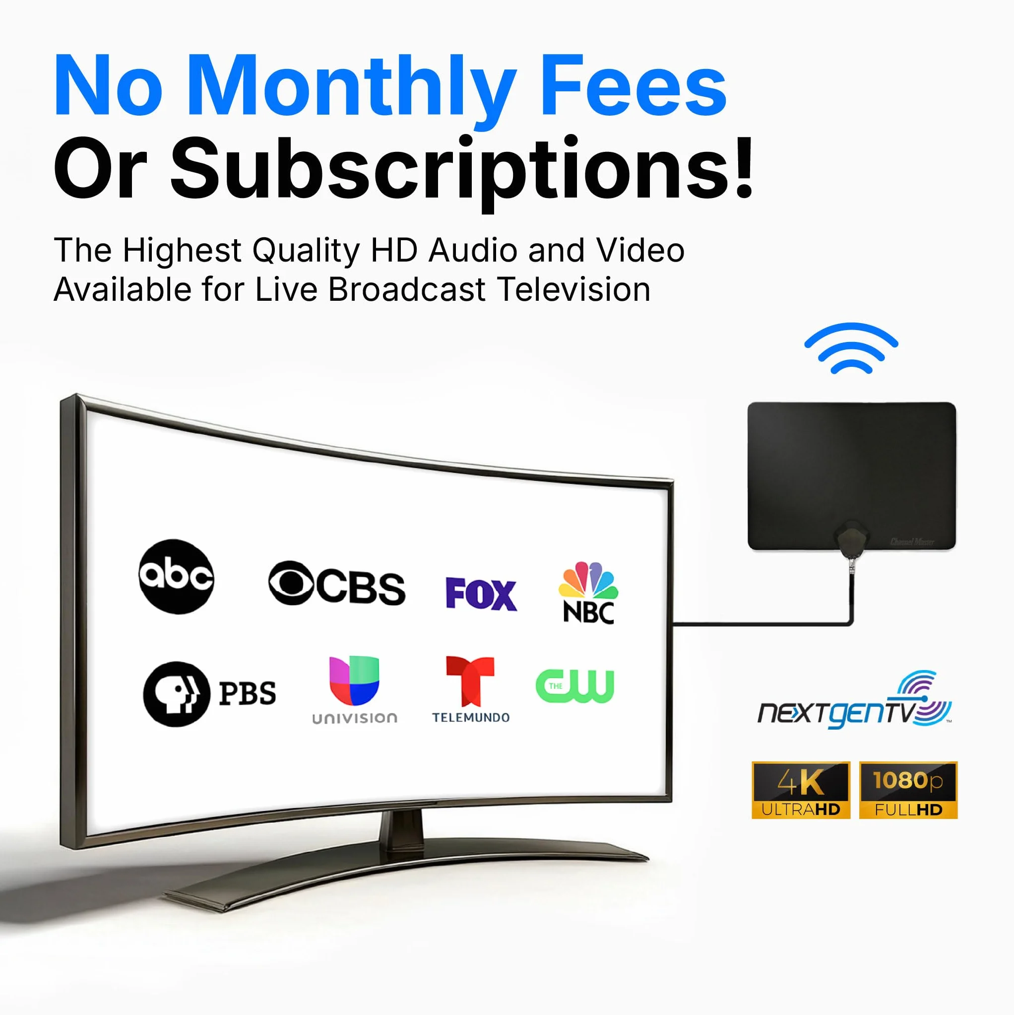 Channel Master FLATenna - Indoor Digital HDTV Antenna, 12' Coaxial Cable, Superior Reception Range & Signal Reliability, Supports 4K Smart TVs, OTA Broadcast & NextGen TV, Easy Install