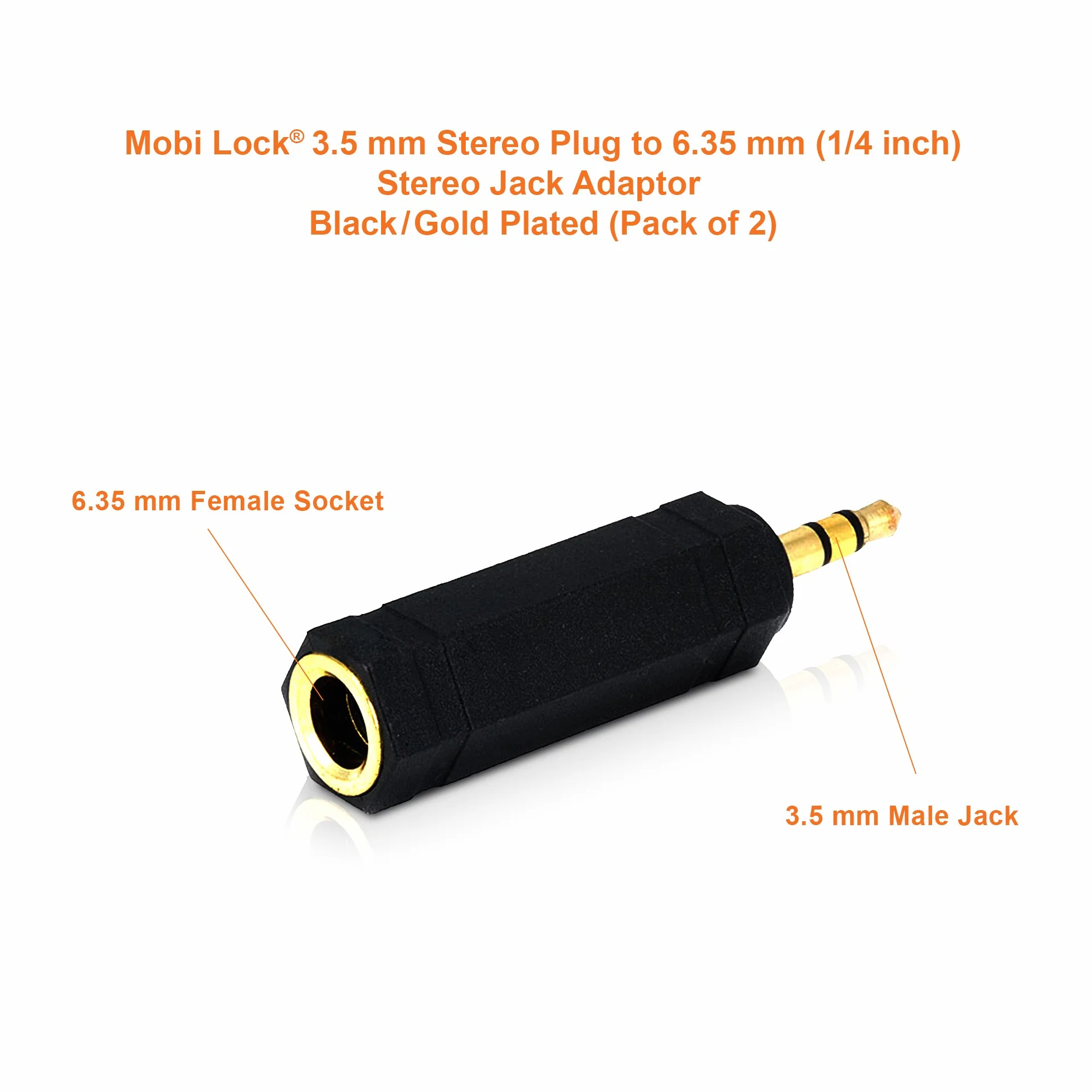 2 Sztuki Wtyk 3,5 mm do Gniazda 6,35 mm - Adapter Jack Audio Stereo 1/8 do 1/4 Cala - Łączy Urządzenia z Portem 3,5 mm z Urządzeniami Audio 6,35 mm - od Mobi Lock