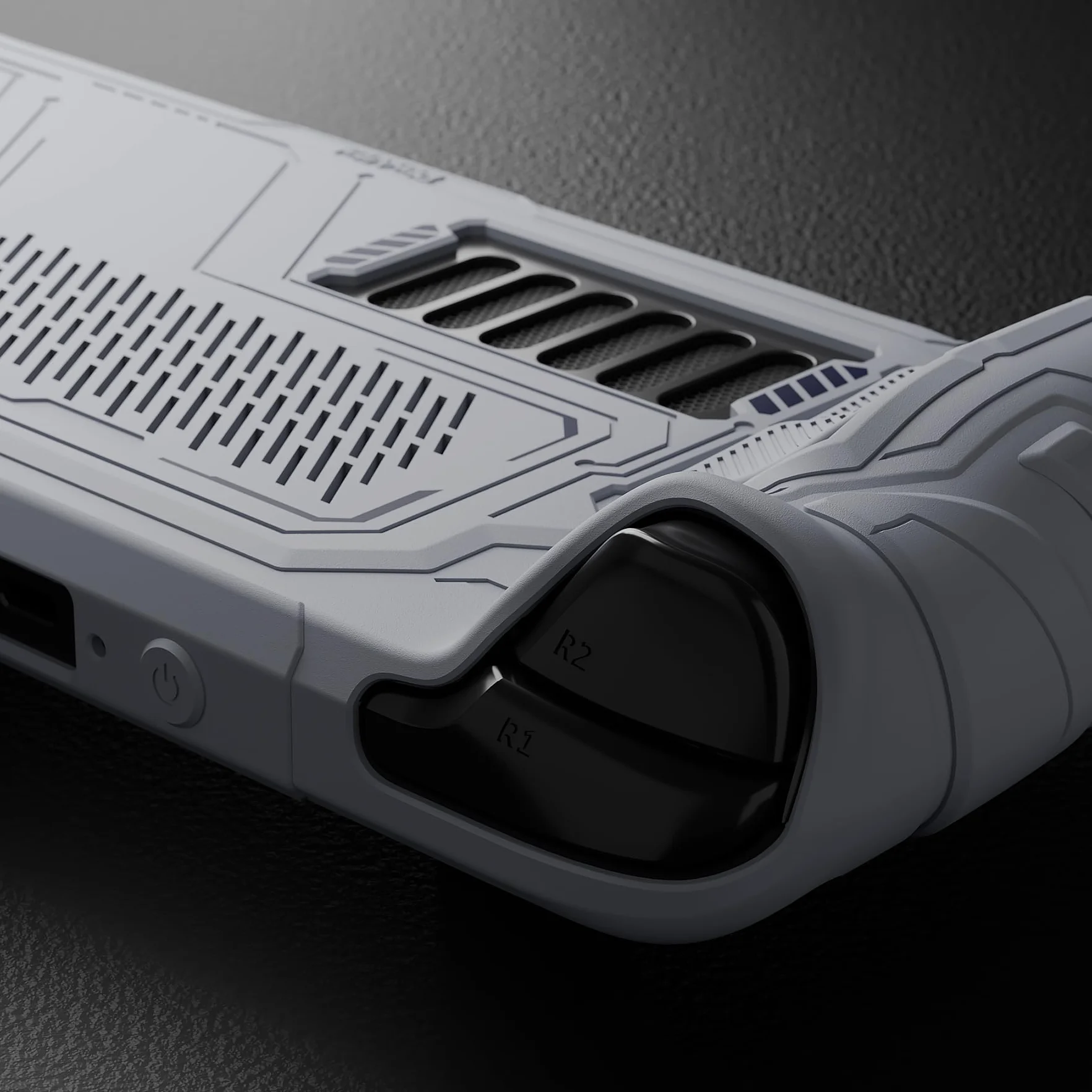 PlayVital Etui do Steam Deck OLED & LCD z Przyciskami Tylnymi & Nakładkami Joystick & Naklejkami,Silikonowy Pokrowiec do Steam Deck Akcesorium Ochronne– Szary Mécha