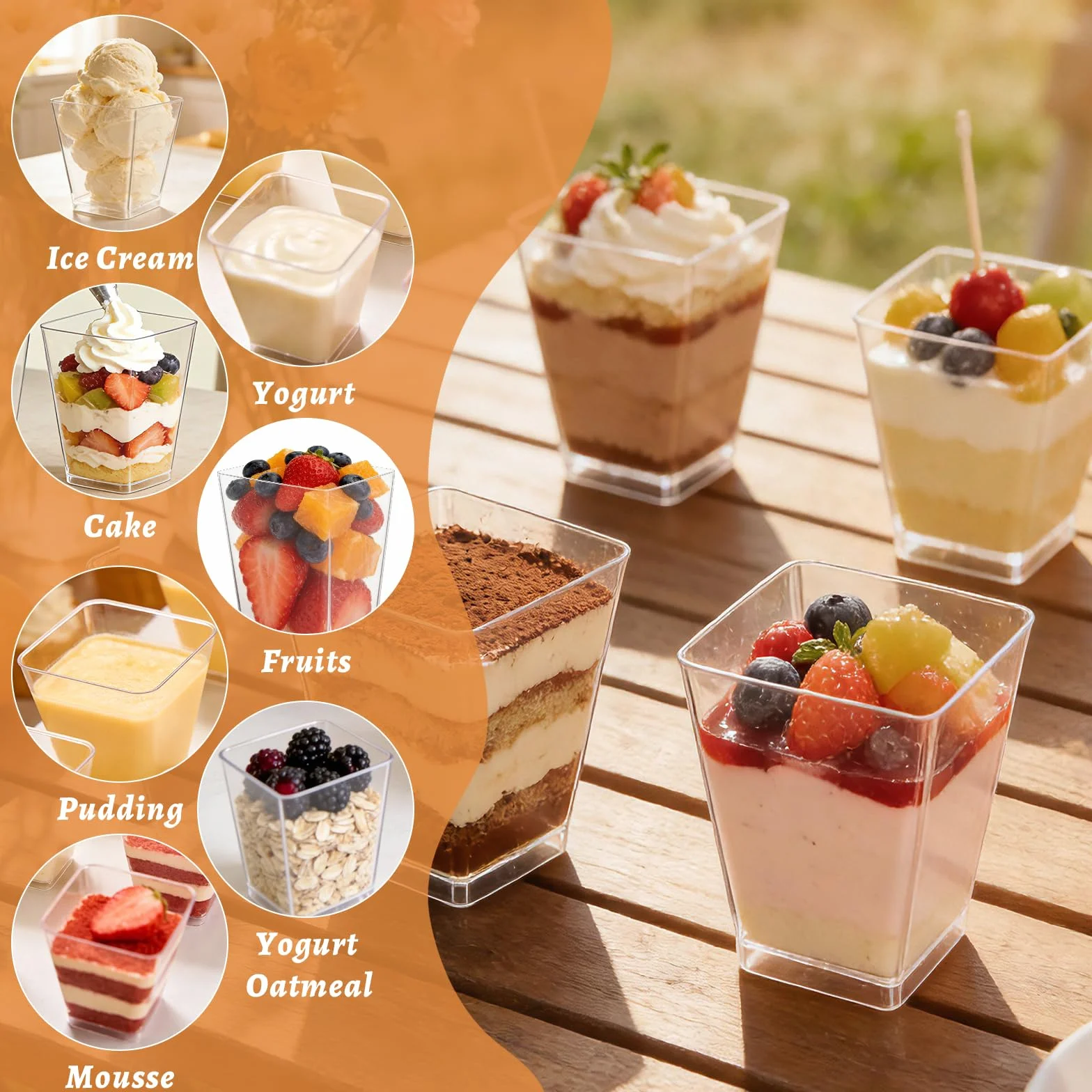 50 sztuk 160ml wielokrotnego użytku kubków deserowych, zestaw kwadratowych szklanek deserowych do samodzielnego przygotowania deserów, musów, puddingów