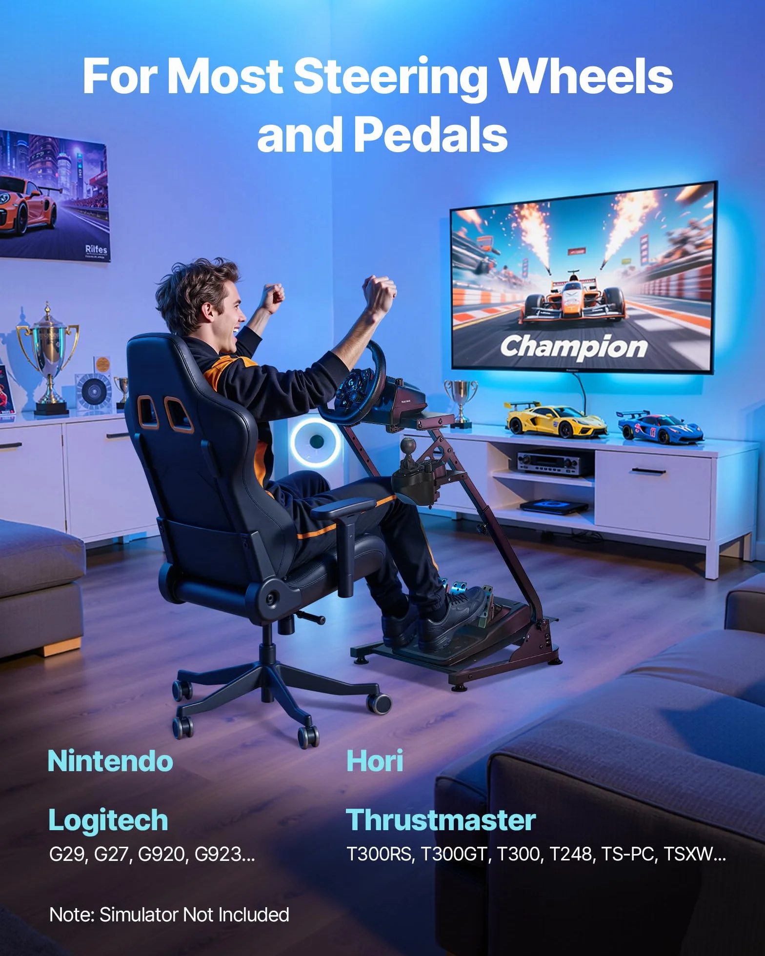 VEVOR Stojak na koła wyścigowe, regulowany i składany stojak na symulator do Logitech G29 G27 G920 G923, Thrustmaster T300RS T300GT T248 TS-PC TSXW Gaming Cockpit, symulator pedałów nie jest dołączony