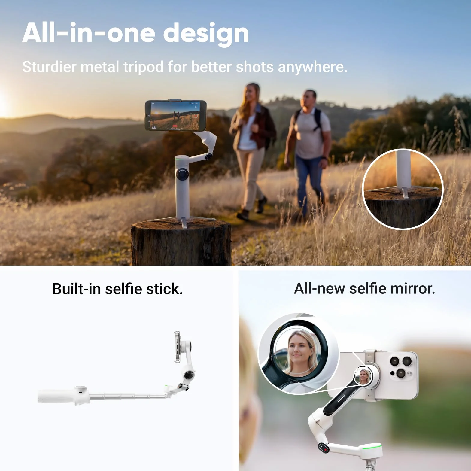 Insta360 Flow 2 Pro AI Tracker-Bundle biały – pierwszy gimbal do smartfona z AI z Apple DockKit, inteligentne śledzenie panoramowania o 360°, swobodne nachylenie, zintegrowany statyw/kijek do selfie