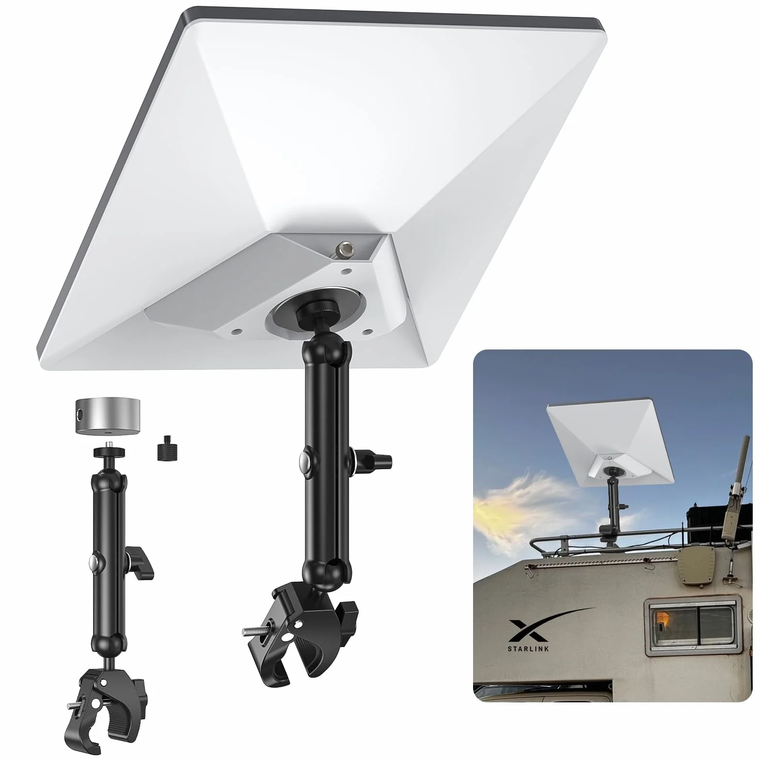 XLTTYWL 2025 Starlink Mini zestaw do montażu na słupku, aluminiowy adapter do statywu Starlink z gwintem 1/10.2 cm-20 i 3/20.3 cm-16
