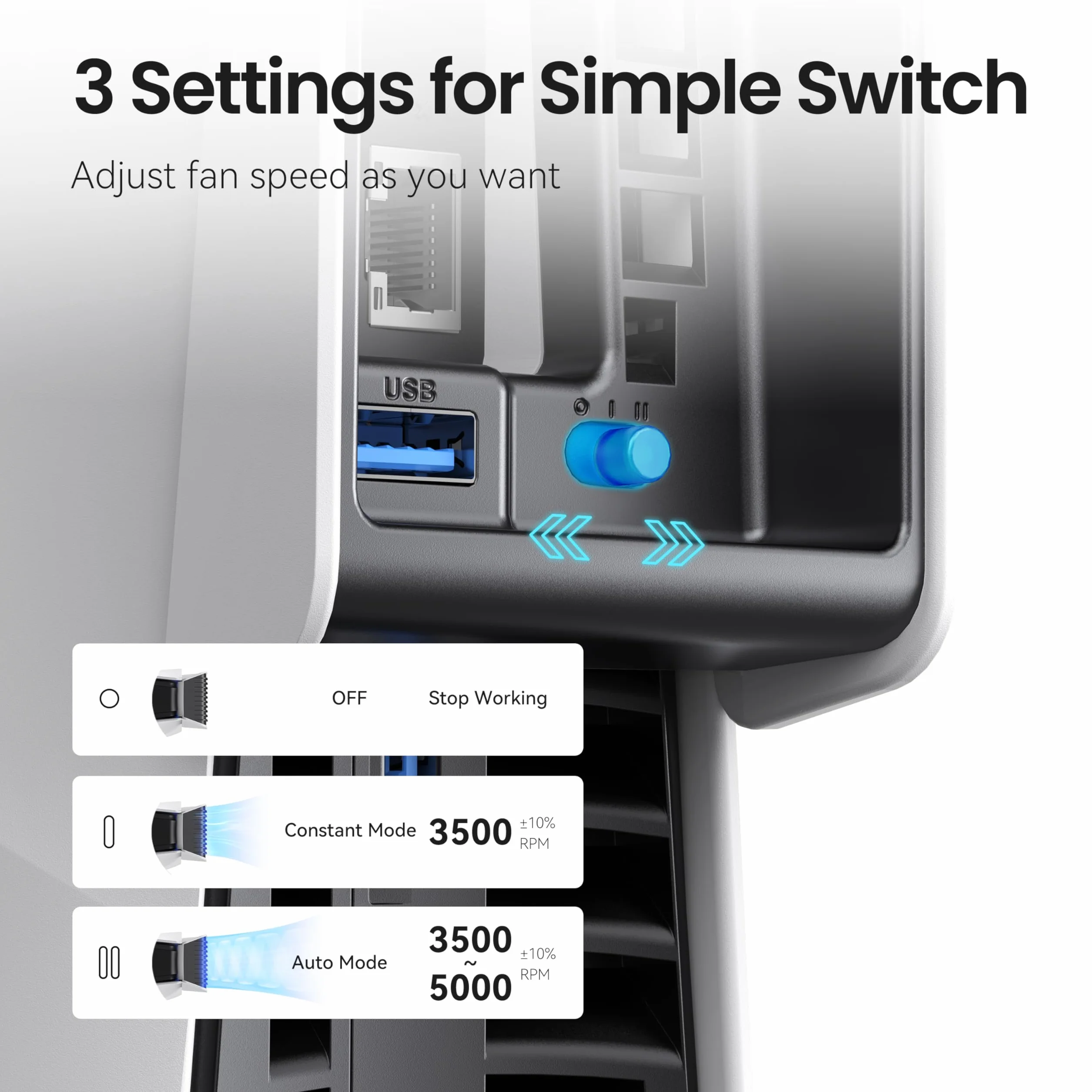 KIWIHOME PS5 Slim wentylator chłodzący z automatyczną regulacją prędkości, LED, USB 3.0