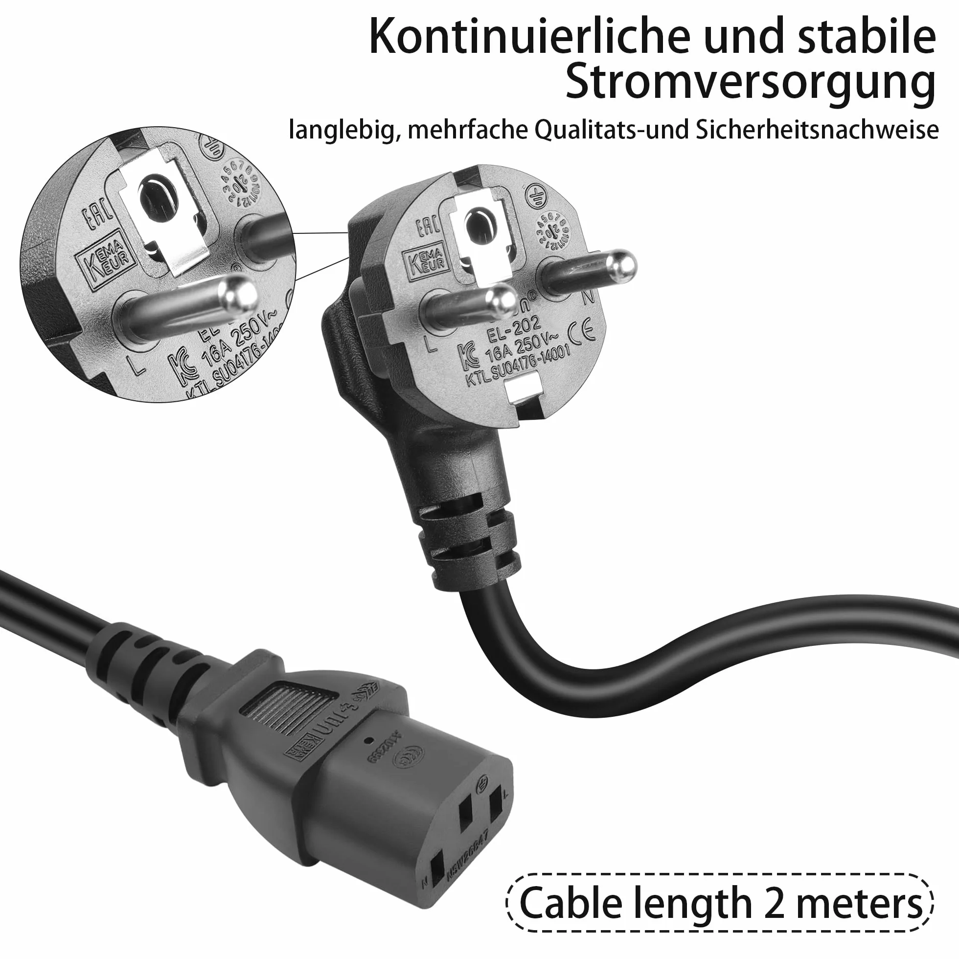 GELRHONR 90° Wygięty kabel zasilający do urządzeń zimnych CEE 7/7 na C13, spiralny kabel zasilający do monitorów, komputerów, drukarzy, skanerów, telewizorów