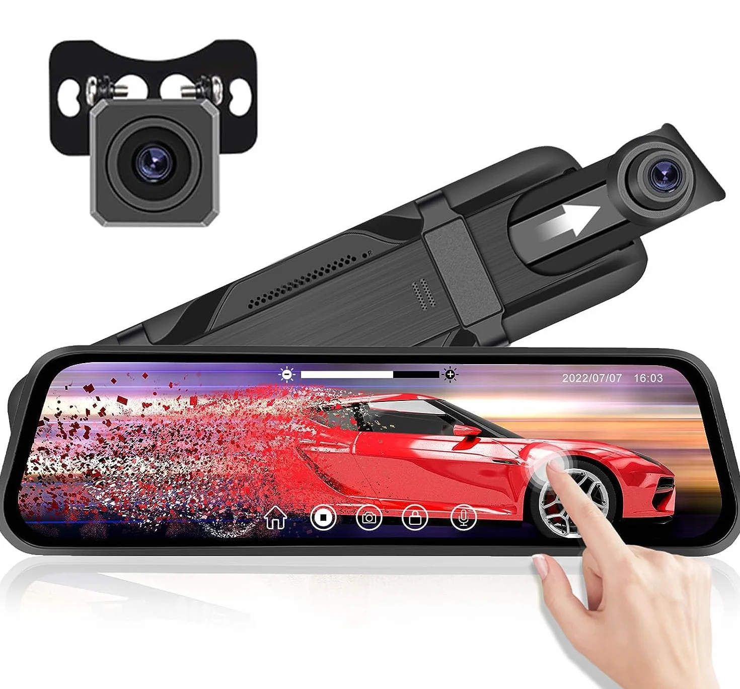 Kamera samochodowa 1080P HD Dashcam z ekranem dotykowym 9.66, przednie i tylne lusterko, G-sensor, nagrywanie w pętli, monitor parkowania 24H, przewodnik parkowania, noktowizor, wodoodporny