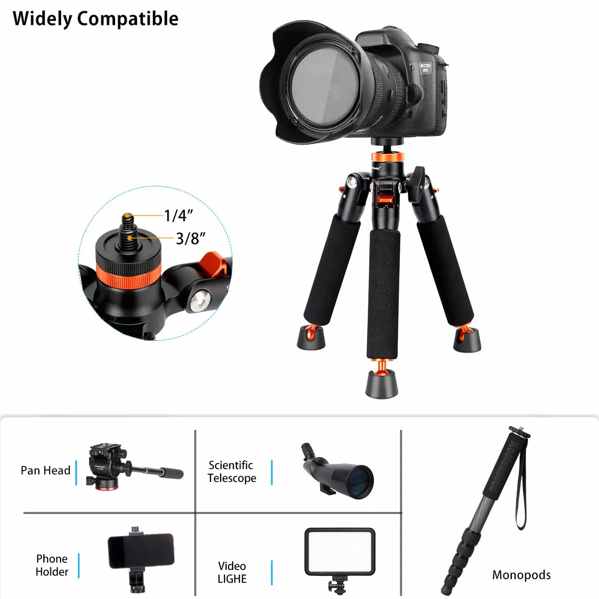 Koolehaoda Kamera monopod z metalową podstawą statywu, 6 sekcji regulowanej wysokości 46-177cm, średnica nogi Φ28 mm do kamery wideo DSLR Fotografia DV, maksymalne obciążenie 6 kg