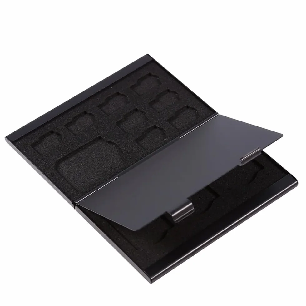 ZJchao Ochronne pudełko do przechowywania karty pamięci dla karty i karty TF stopu aluminium 9.3 x 6 x 1 cm (8szt TF & 4szt SD czarny)