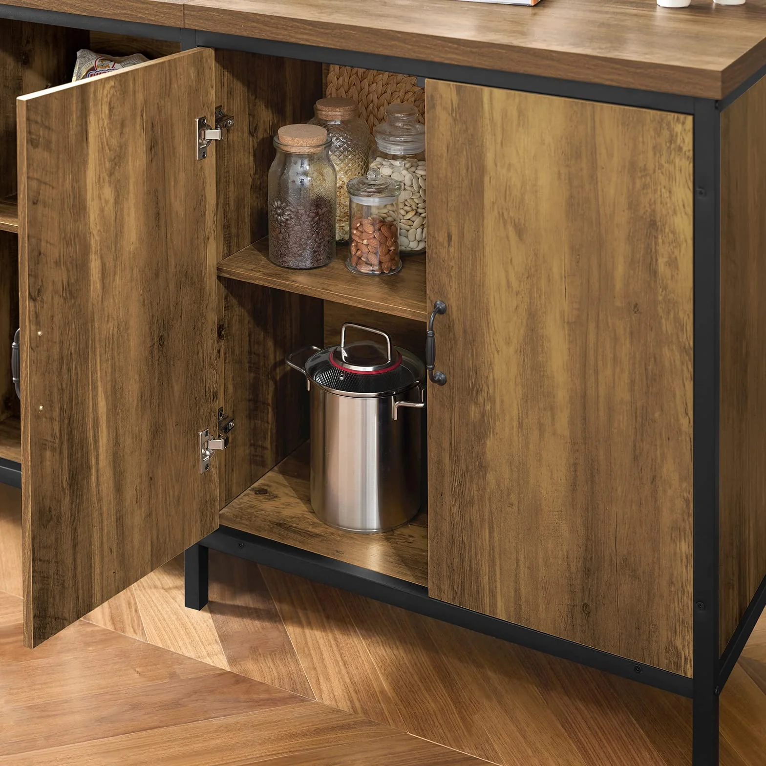 SoBuy KNL01-F Wyspa Kuchenna Stół Obiadowy Przemysłowy Stół Barowy 2 drzwi, 4 przegródki na kostki,Wymiary: 160x170x89cm