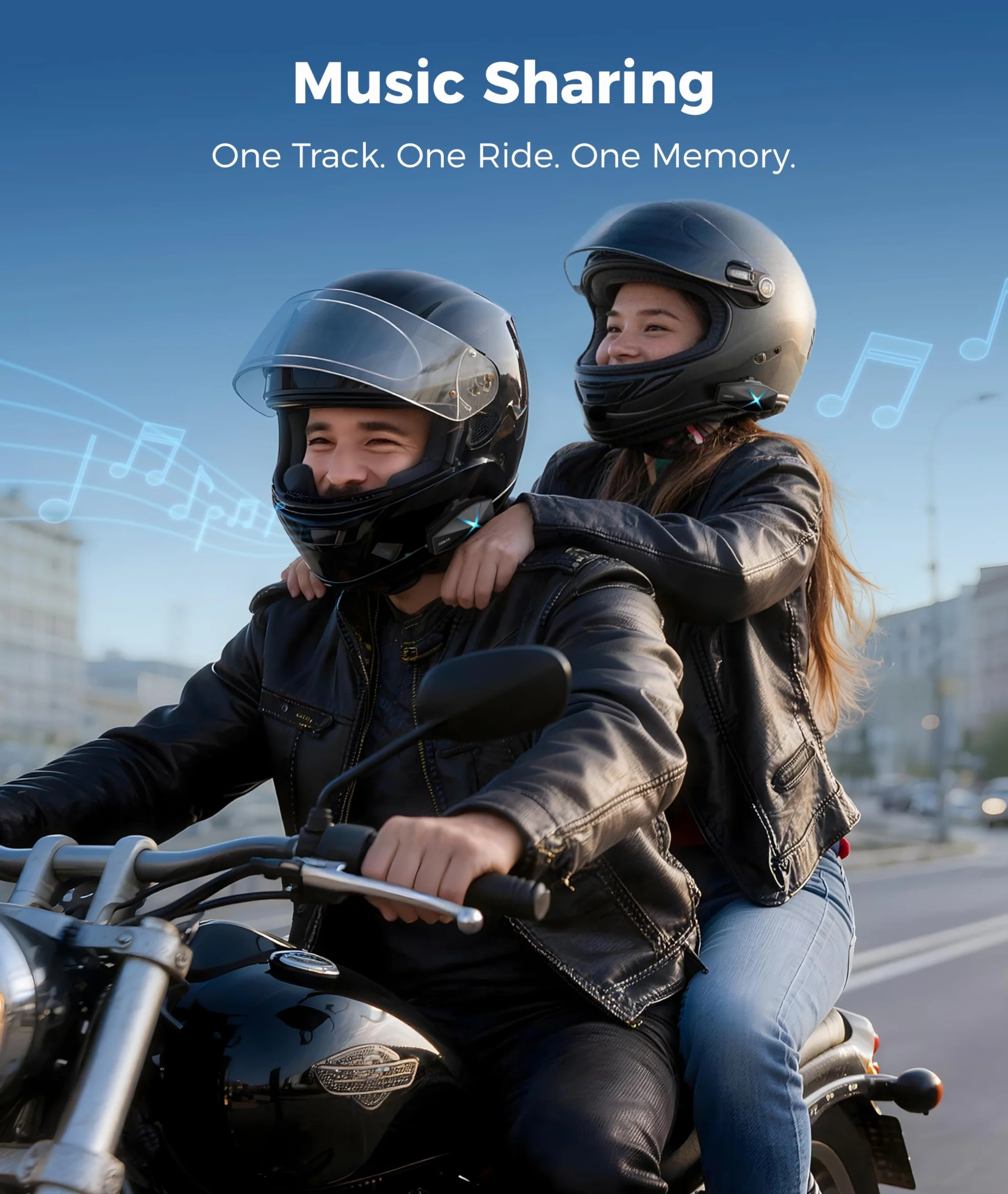 ASMAX F1s zestaw słuchawkowy do motocykla z sterowaniem głosowym, technologią Mesh Intercom dla 10 kierowców, zasięg 8 km, system komunikacji Bluetooth 5.3 z mikrofonem ENC/funkcją odtwarzania muzyki