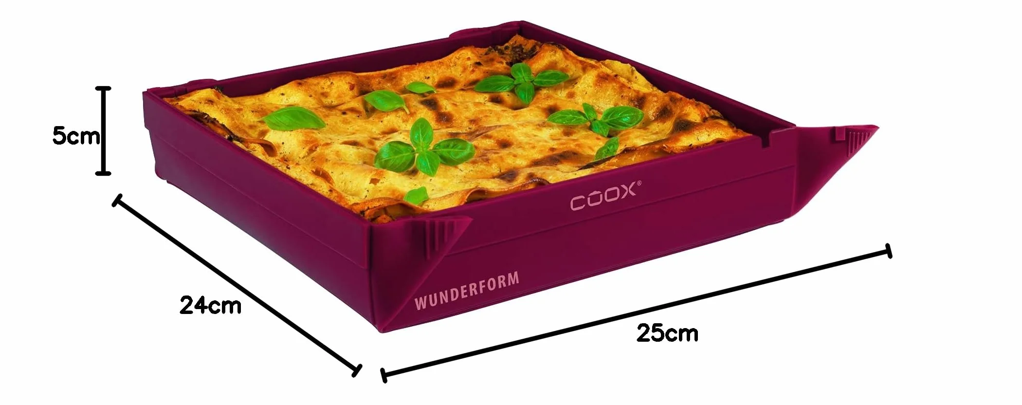 coox Wunderform Basic MQ w kolorze ciemnoczerwonym, pierwsza składana forma do pieczenia, zajmująca niewiele miejsca, silikonowa forma do pieczenia i zapiekanek, nie zawiera BPA