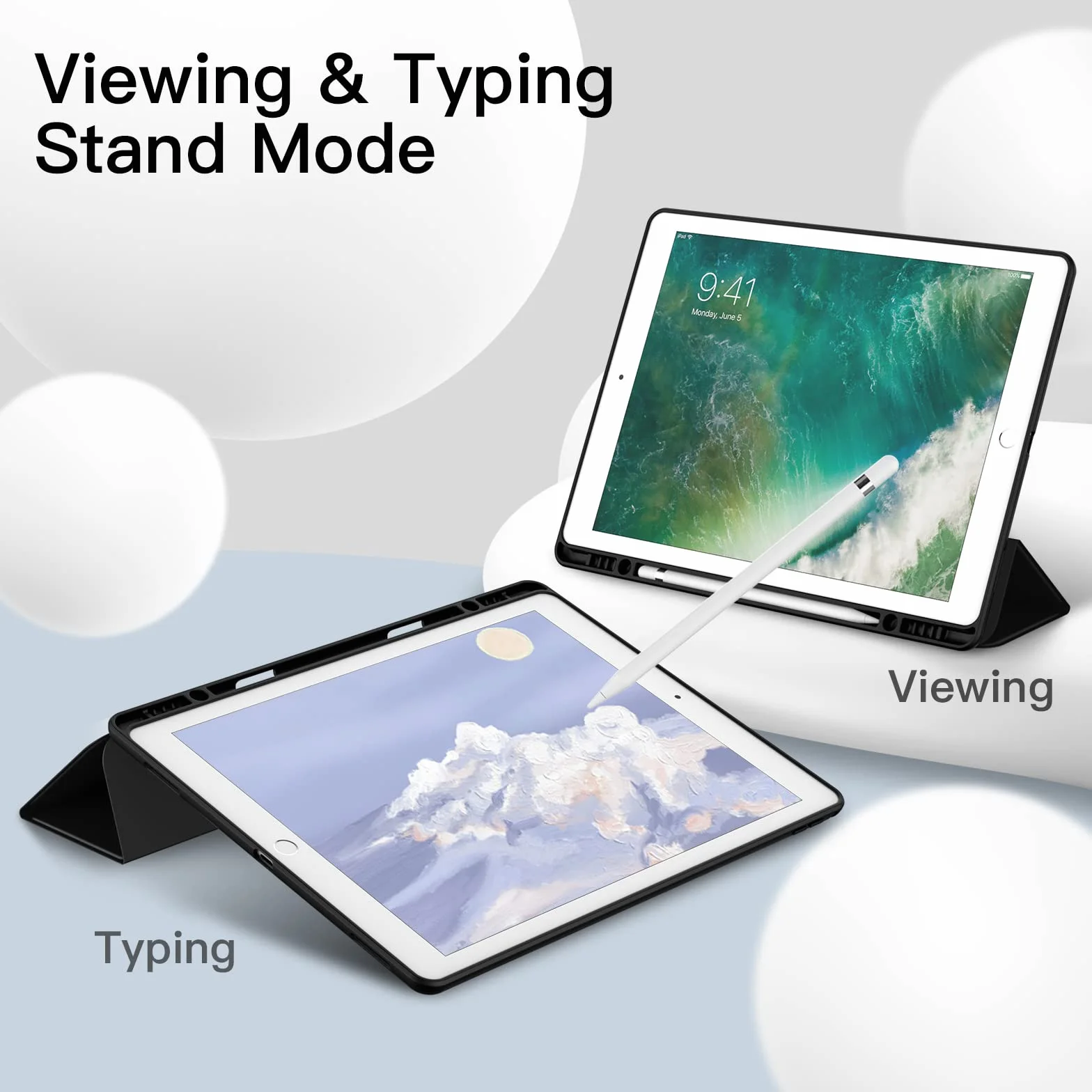 JETech Etui dla iPad Pro 12,9 Cala (Model 2015/2017, 1./2. Generacja) z Uchwytem na Długopis, Szczupły Pokrowiec na Tablet z Miękki Tył z TPU, Automatycznie Budzi/Spać (Czarny)