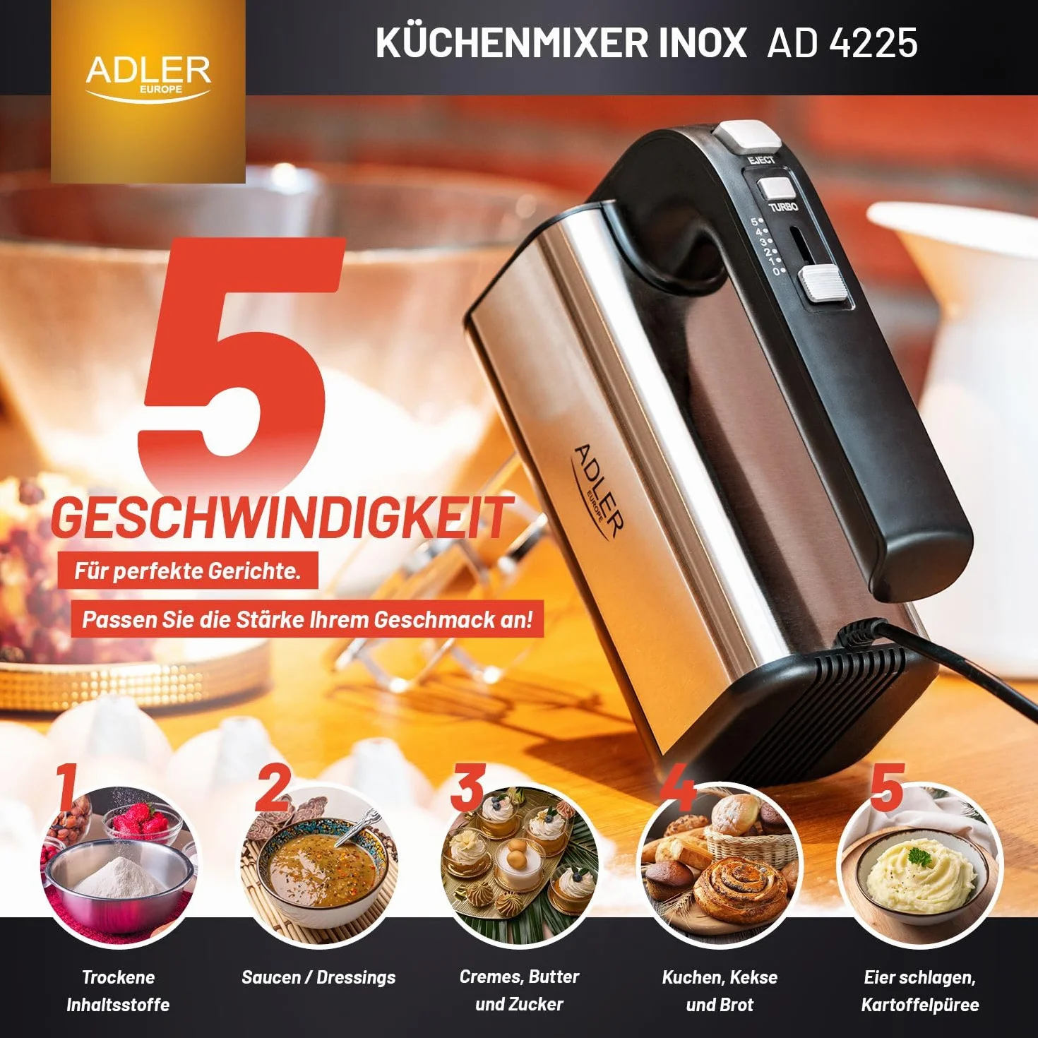 ADLER EUROPE 4225 Mikser ręczny INOX