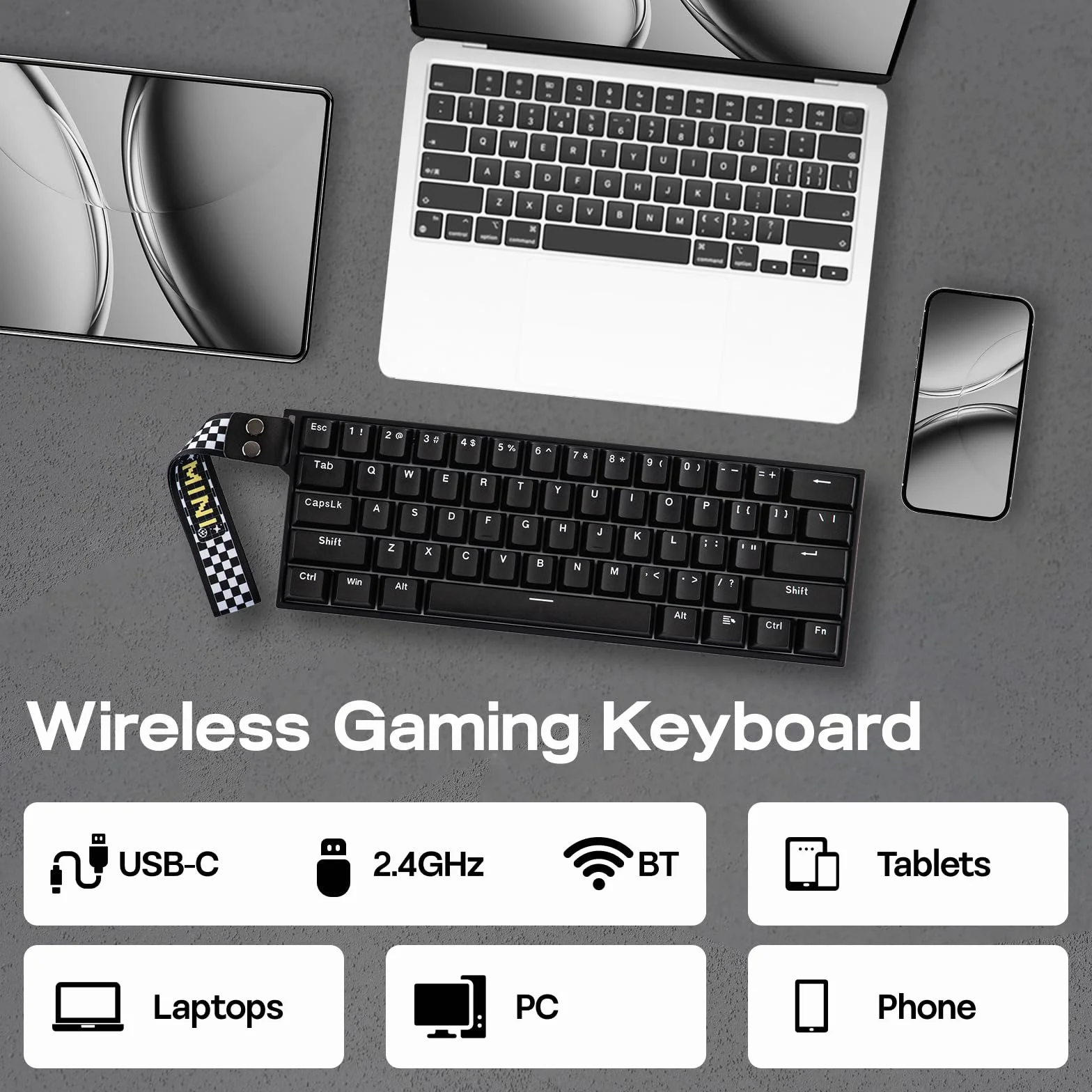 EPOMAKER Aula MINI60 HE klawiatura do gier z efektem Halla, 2.4GHz/BT, częstotliwość odczytu 8K Hz, SOCD i DKS, regulowane działanie i szybki spust, klawisze PBT, 60% bezprzewodowa klawiatura