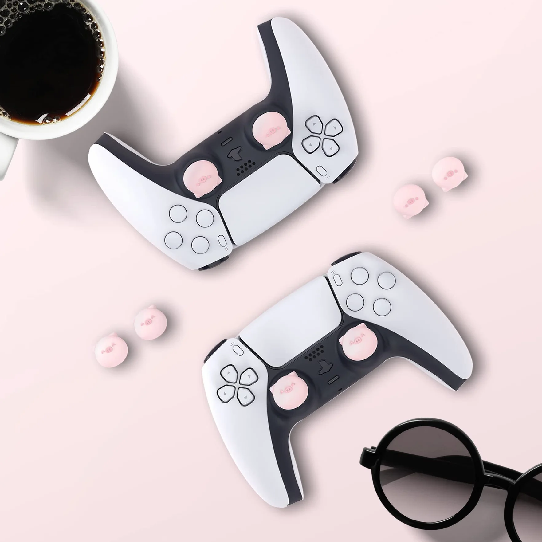 PlayVital 4PCS Thumb Grip Caps do ps5 Controller Nakładki na kciuk do ps4,Analogowa Osłona Sztyftu kompatybilny z Xbox Series X/S,Uchwytami na Kciuki do Switch Pro-Pyzata Świnka
