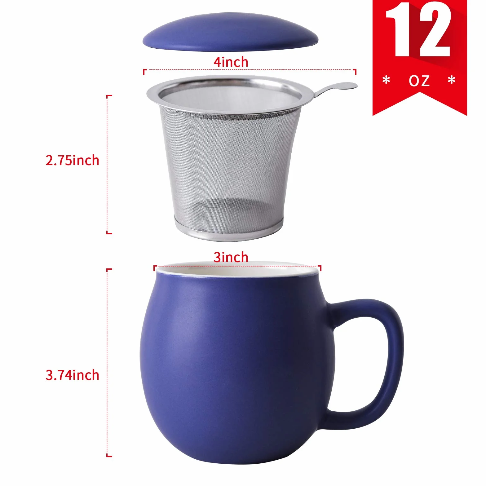 Yundu Porcelanowa filiżanka do herbaty 355 ml z zaparzaczem i pokrywką, kubek z pokrywką do stromenia, matowy głęboki fiolet