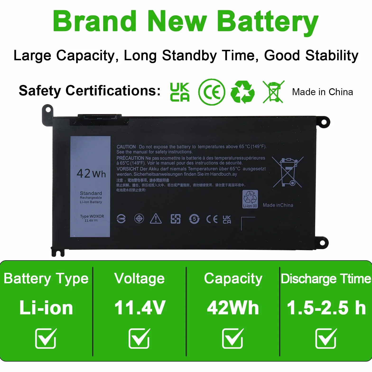 11,4 V 42 Wh WDX0R bateria do laptopa kompatybilna z Dell Inspiron 13 15 5000 7000 seria 5570 7579 7570 7378 5567 7573 5565 5379 5378 Latitude 3490 355 90 333 40 3400 3390 3500 3190 5468 5568 P69G