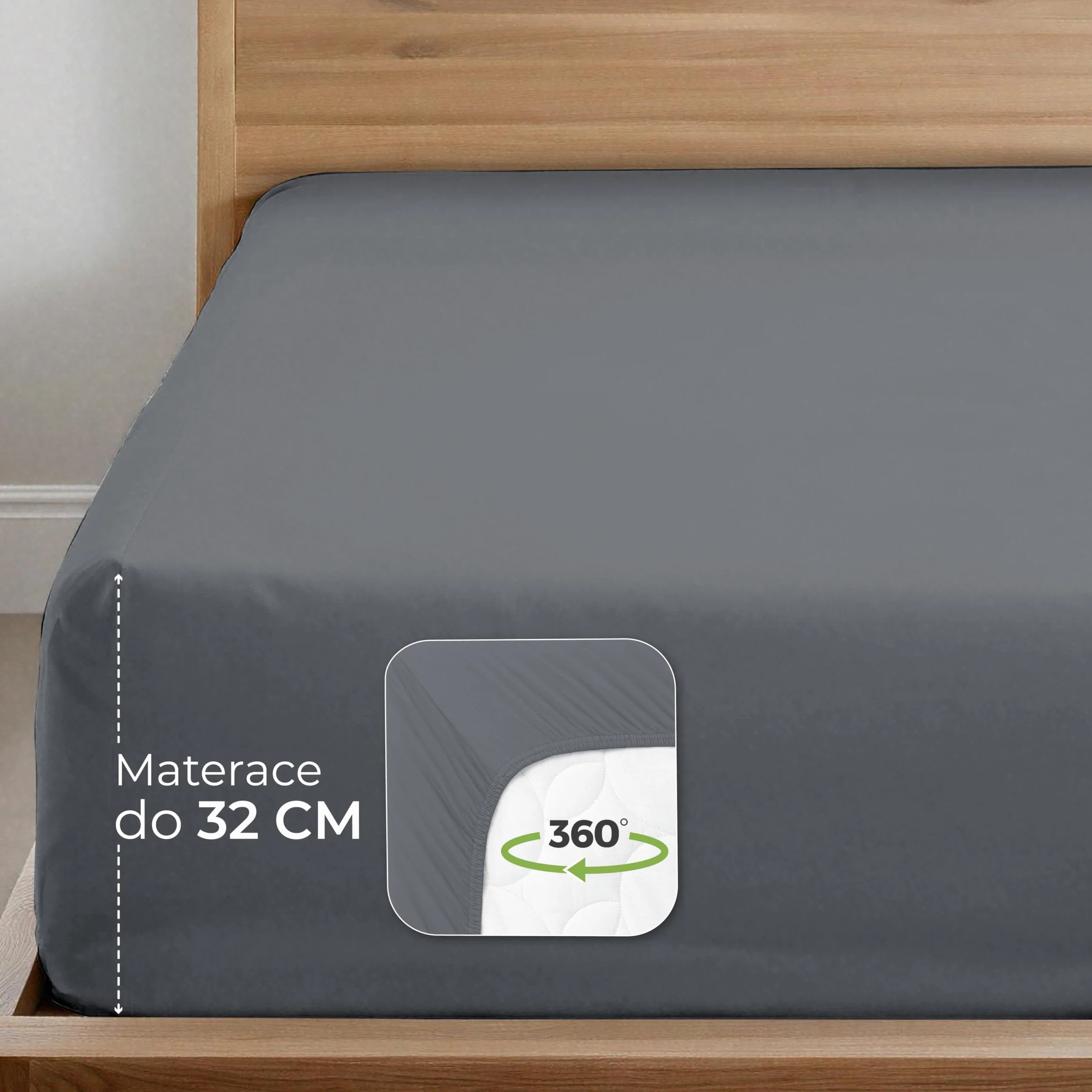 Prześcieradło Dreamzie 180x200 cm - 200x200 cm, 100% bawełna organiczna Jersey, wysokość materaca do 32 cm, hipoalergiczne, Oeko-Tex, ciemnoszary