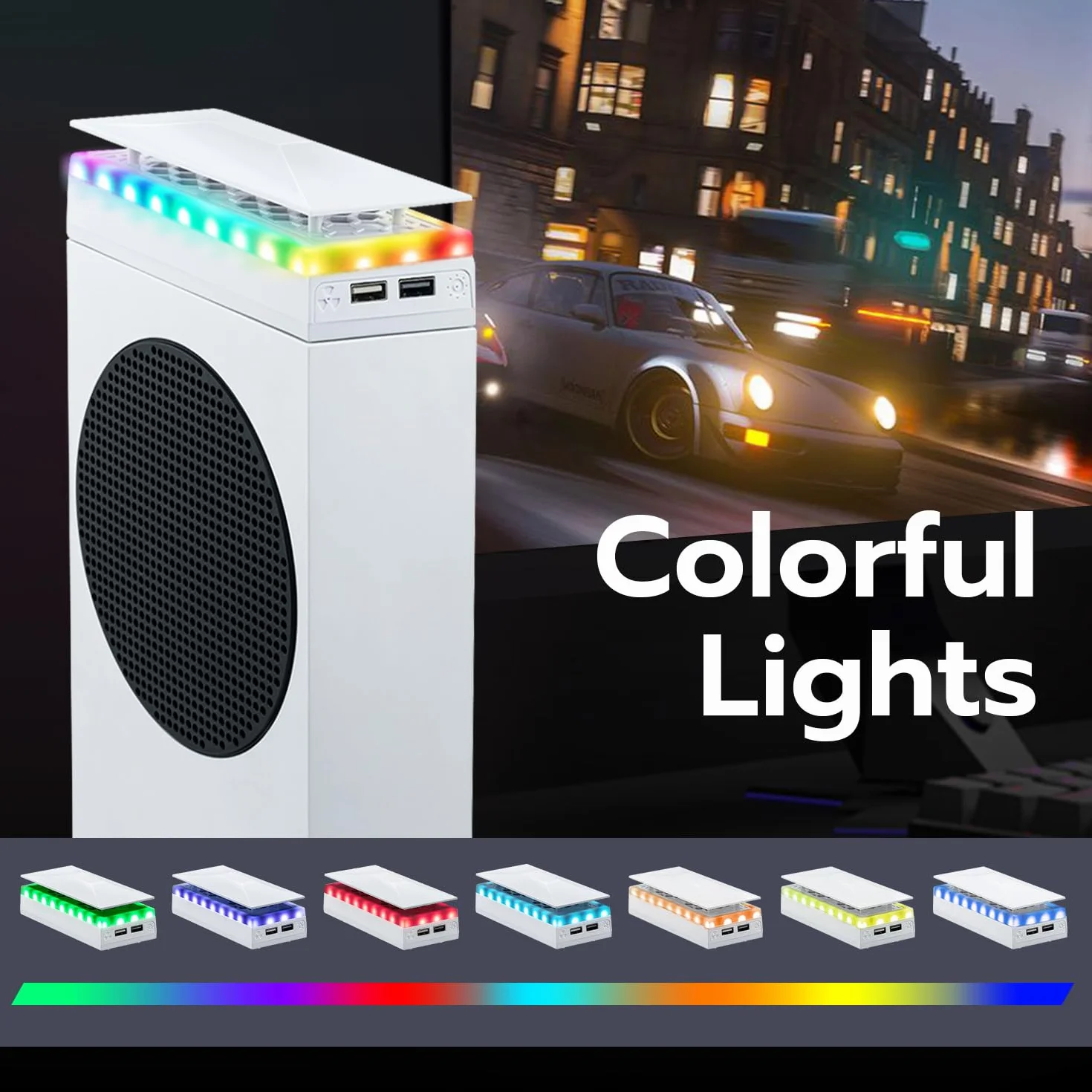 Mcbazel Xbox Series S Osłona wentylatora chłodzącego z 7 efektami świetlnymi RGB, obsługa 3 prędkości/transfer danych USB/port ładowania Podwójna chłodnica dla konsoli Xbox Series S - biała
