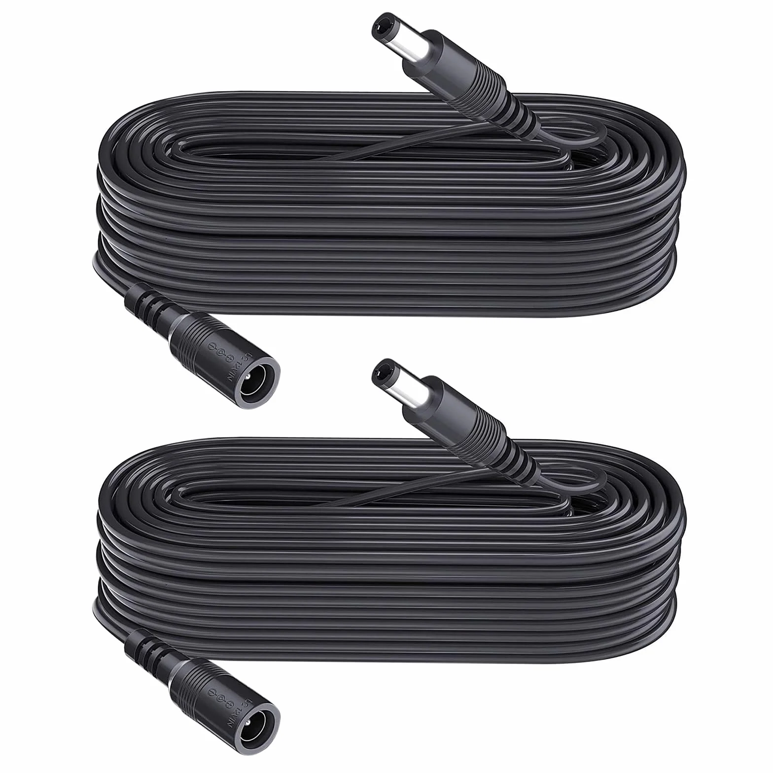 2-pak 5 m DC Power przedłużacz, wtyczka 5,5 mm x 2,1 mm, obsługuje DC 5 V, 6 V, 9 V, 12 V, 24 V, do kamer bezpieczeństwa, DVR, routerów, drukarek, taśm LED, czarny