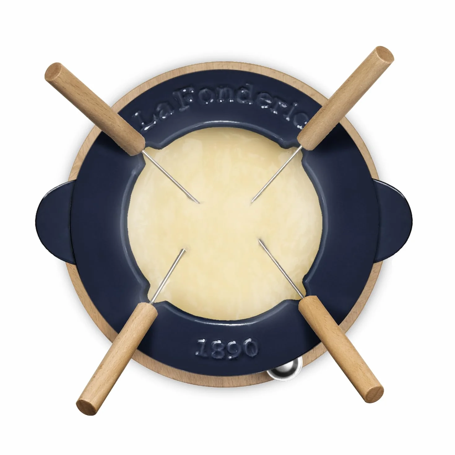 Żeliwny zestaw do fondue 4-osobowy 1,2 L z drewna bukowego