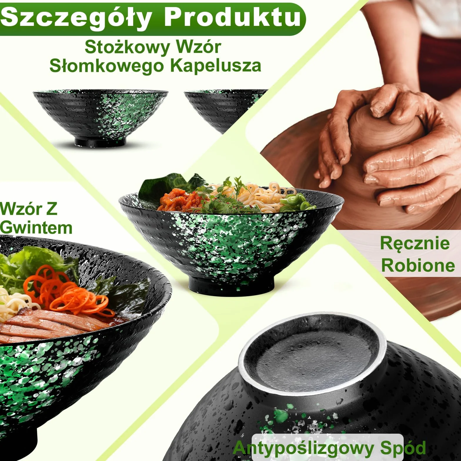 Ceramiczna Miska Do Ramenu Zestaw 2 Sztuk - Porcelanowa Japońska Sałatka Makaron Płatki Śniadaniowe Owoce Zupa Duże Miski 2 X 1000 Ml Z Przepisami, Pałeczkami I Łyżkami Na Imprezę
