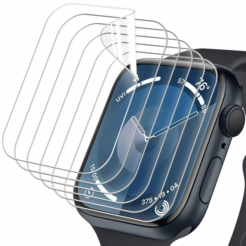 OFFCUP Ochraniacz Ekranu Apple Watch, 6-pak folii TPU do iWatch Series 9, 8, 7, 45 mm, odporna na zarysowania HD, przezroczysta, elastyczna, łatwa instalacja, bez pęcherzyków powietrza, 45 mm