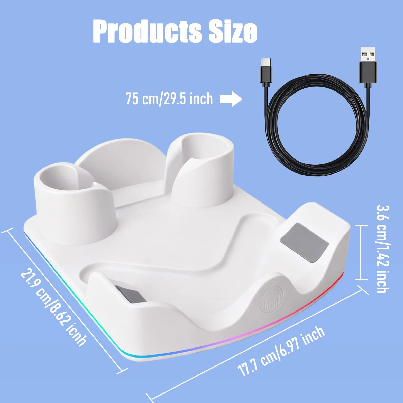 Stacja ładująca kompatybilna z Meta Quest 2/3/3S, stacja dokująca do szybkiego ładowania z oświetleniem RGB do kontrolera, ładowarka z USB C szybkie ładowanie do zestawu słuchawkowego VR i