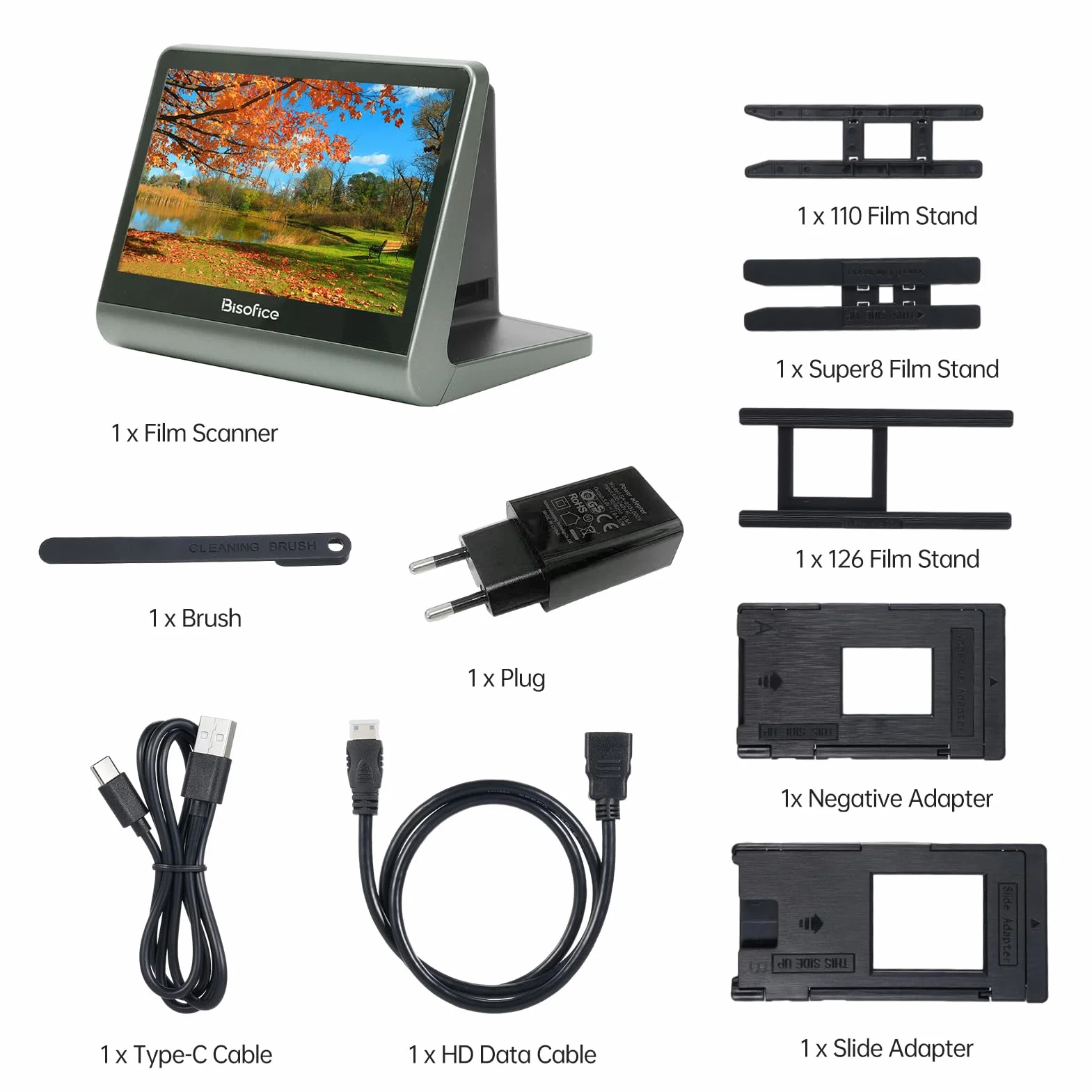 Bisofice Negatywny skaner filmowy slajdów i slajdów, z 7-calowym ekranem LCD, wbudowaną pamięcią 16 GB, konwertuje 35mm, 126, 110 negatywów, Super 8 w 24MP cyfrowy JPEG