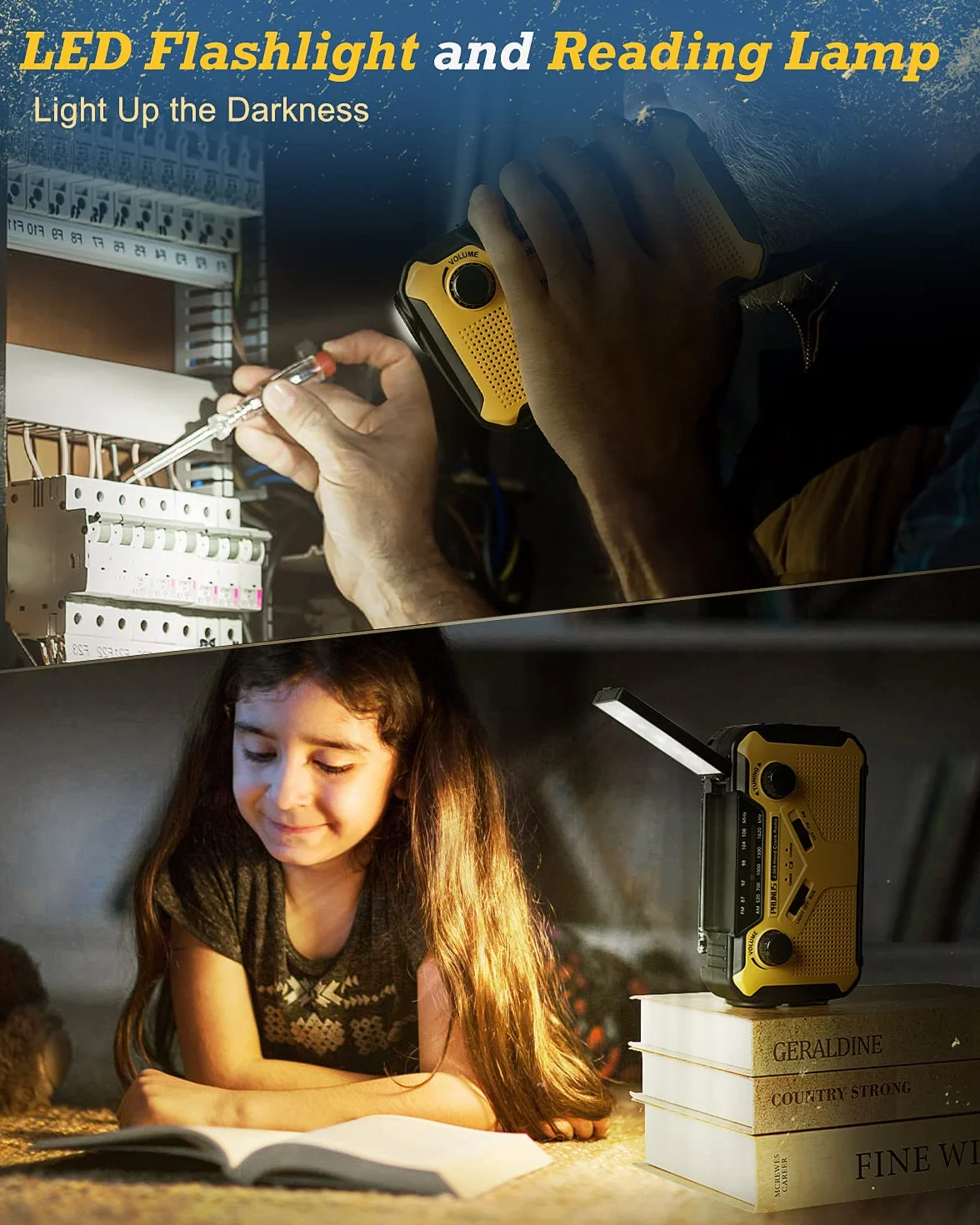 Radio z nakręcanym mechanizmem, PRUNUS J-369 Sprzęt survivalowy, przenośne radia AM/FM, radio zasilane baterią z powerbankiem o pojemności 3000 mAh, radia solarne z latarką, lampką do czytania i alarm