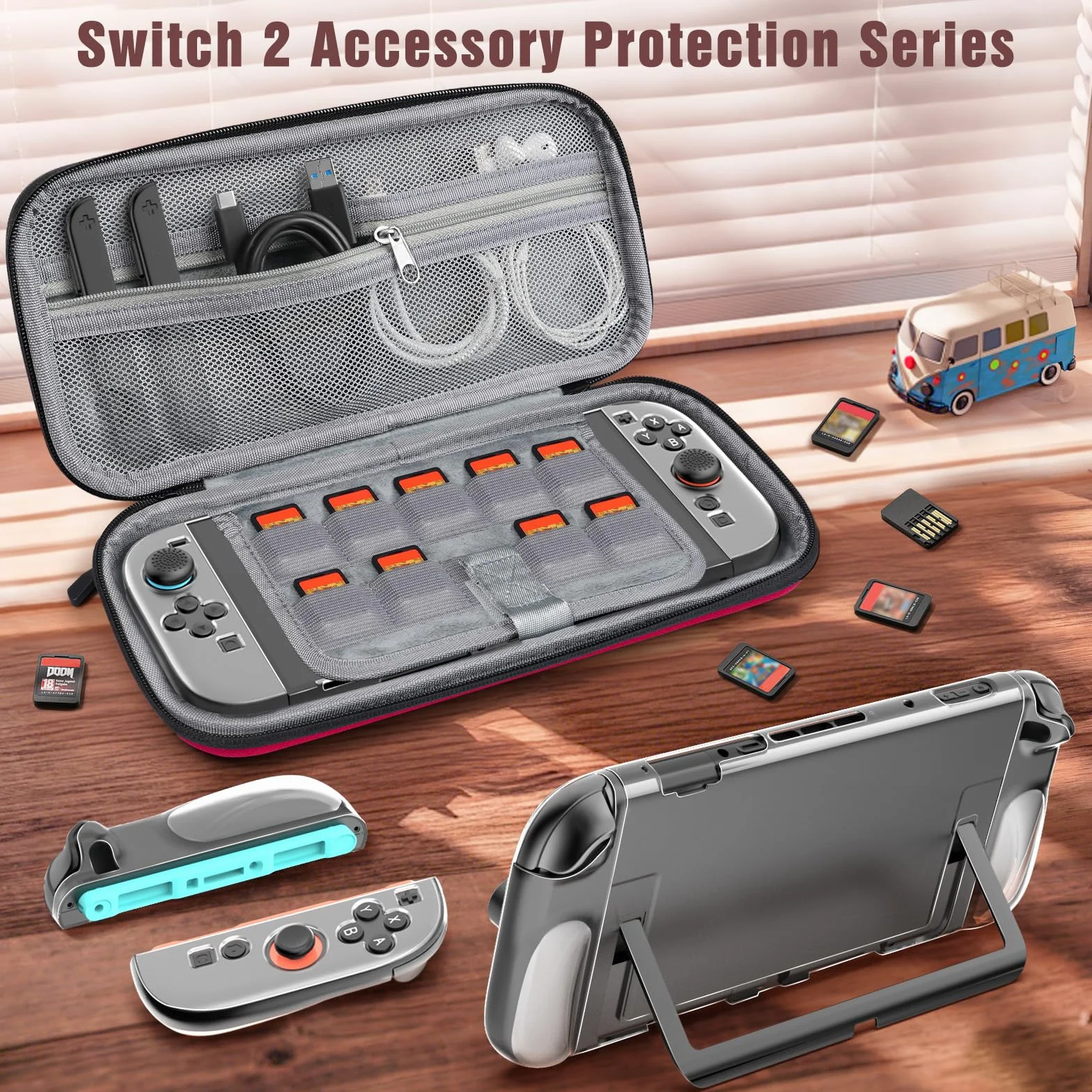TiMOVO Accessories Bundle Kit for Nintendo Switch 2, 14 in 1 Switch 2 Accessories with Carrying Case, PC Protective Cover, TPU JoyCon Case, 2 Pack Screen Protectors and 8 Pack Thumb Grip Caps, Red