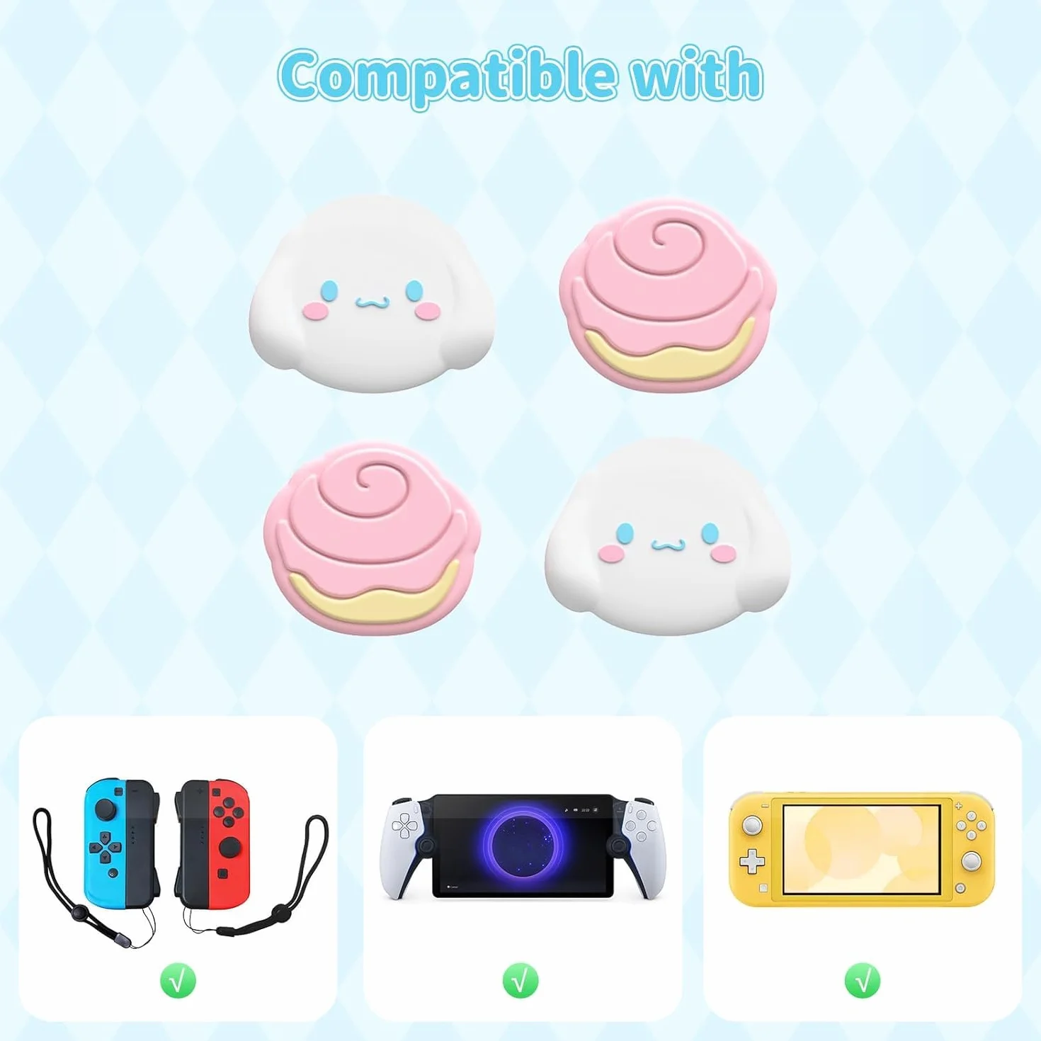 Kuitmor 4 szt. Switch Joy Con nakładki na kciuk, miękkie silikonowe etui na joystick, kawaii, kompatybilne z Switch/OLED/Lite (DEG)