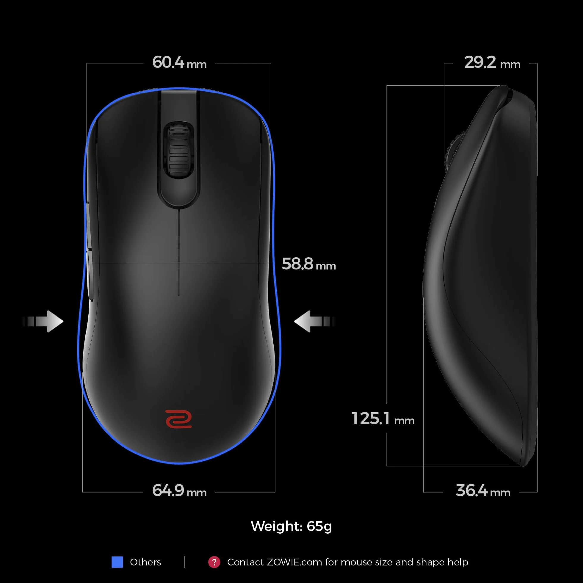 BenQ Zowie FK2-DW 4K bezprzewodowa mysz do e-sportu, ulepszony odbiornik 4K, 65g, symetryczna, bez sterownika, czujnik 3950, częstotliwość odpytywania 4K