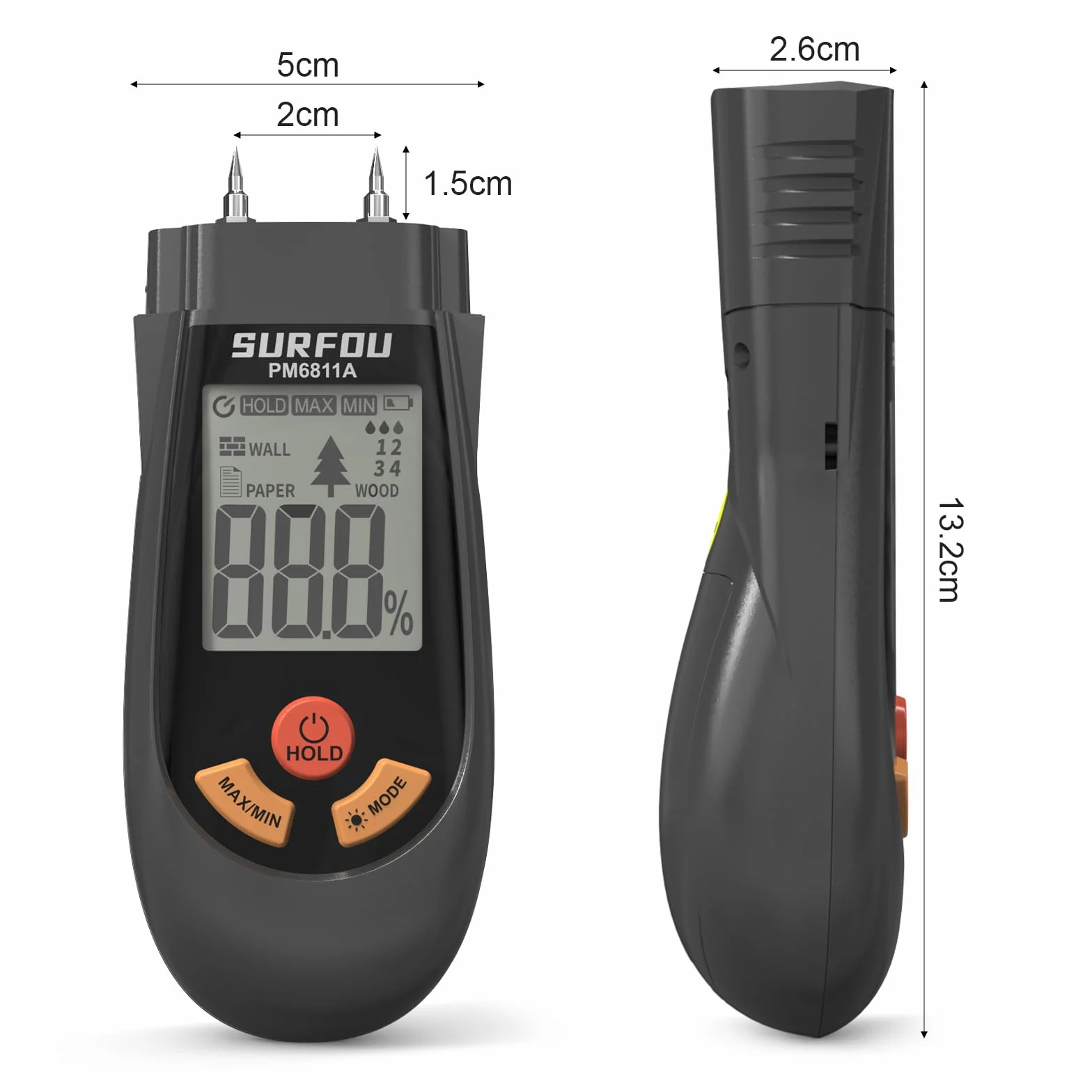 SURFOU Cyfrowy Higrometr Miernik Wilgotności 3 Tryby LED 3-Kolorowy Alarm