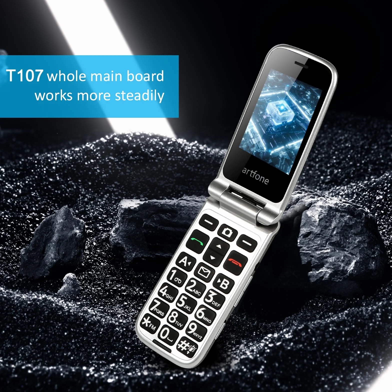 Telefon komórkowy dla seniorów Duże klucze z pokrywą Ekran 2,4+1,77 cala Przycisk awaryjny SOS Łatwy w użyciu aparat fotograficzny dla osób starszych,artfone D6 Flip 4G LTE, Czarny