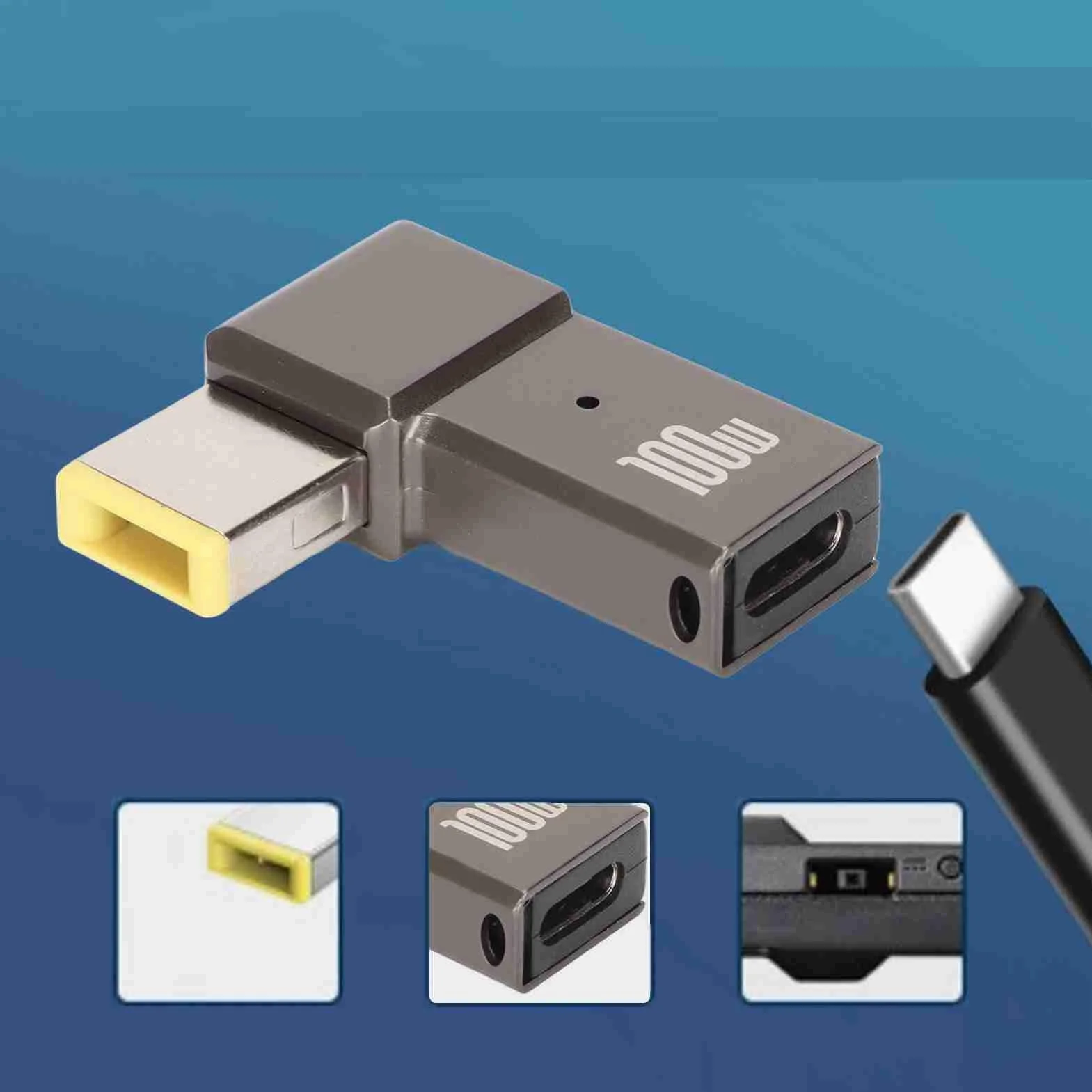 Typ C żeński na Smukły Adapter Końcówki, 100 W 5A USB C żeńskie Wejście na Smukłą Końcówkę Prostokątny Konwerter Kabla ładującego PD do Laptopów do