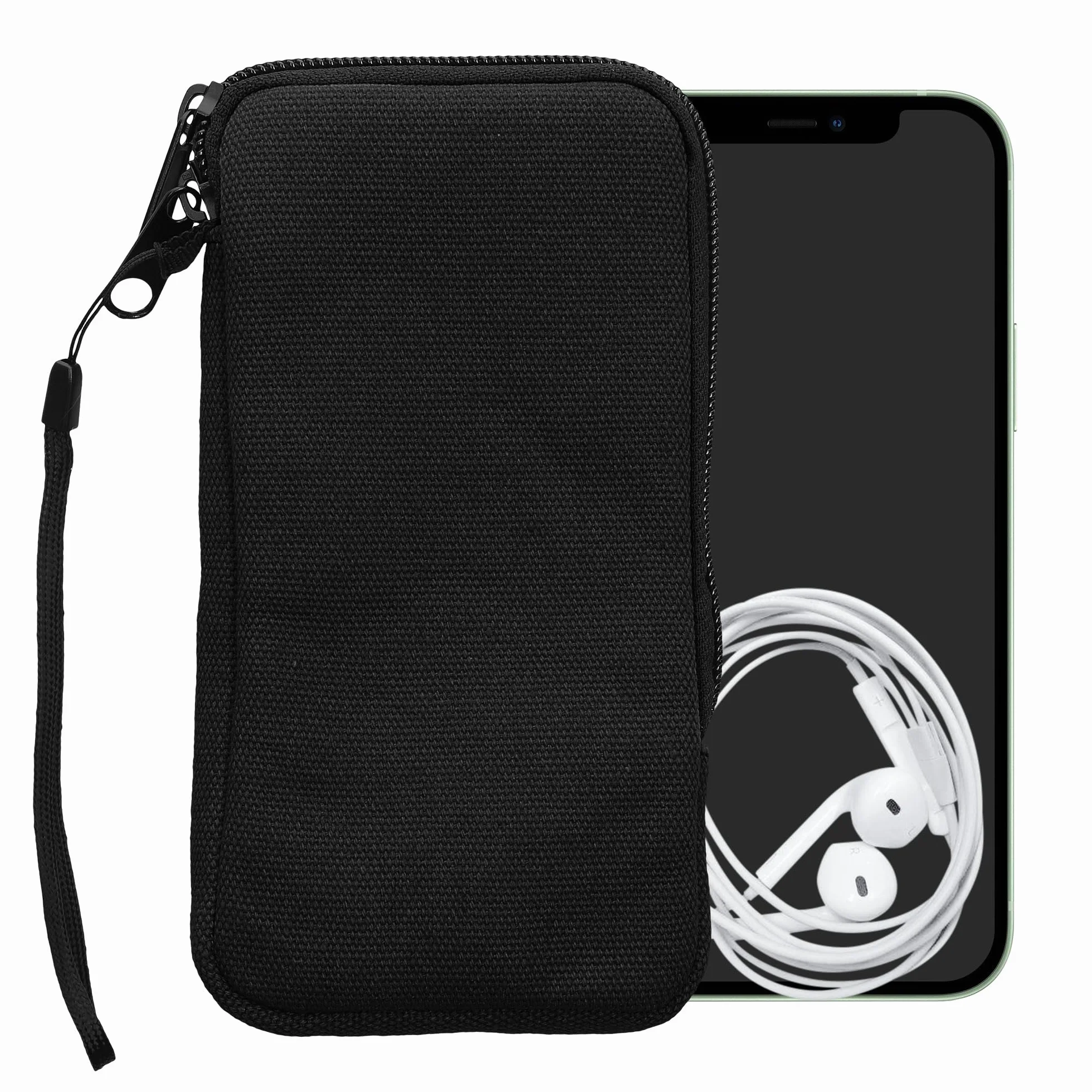 kwmobile Płócienne etui na telefon XXL - 17.8 cm - uniwersalna torba na telefon komórkowy z zamkiem błyskawicznym i miękką wyściółką z mikrofibry - czarna
