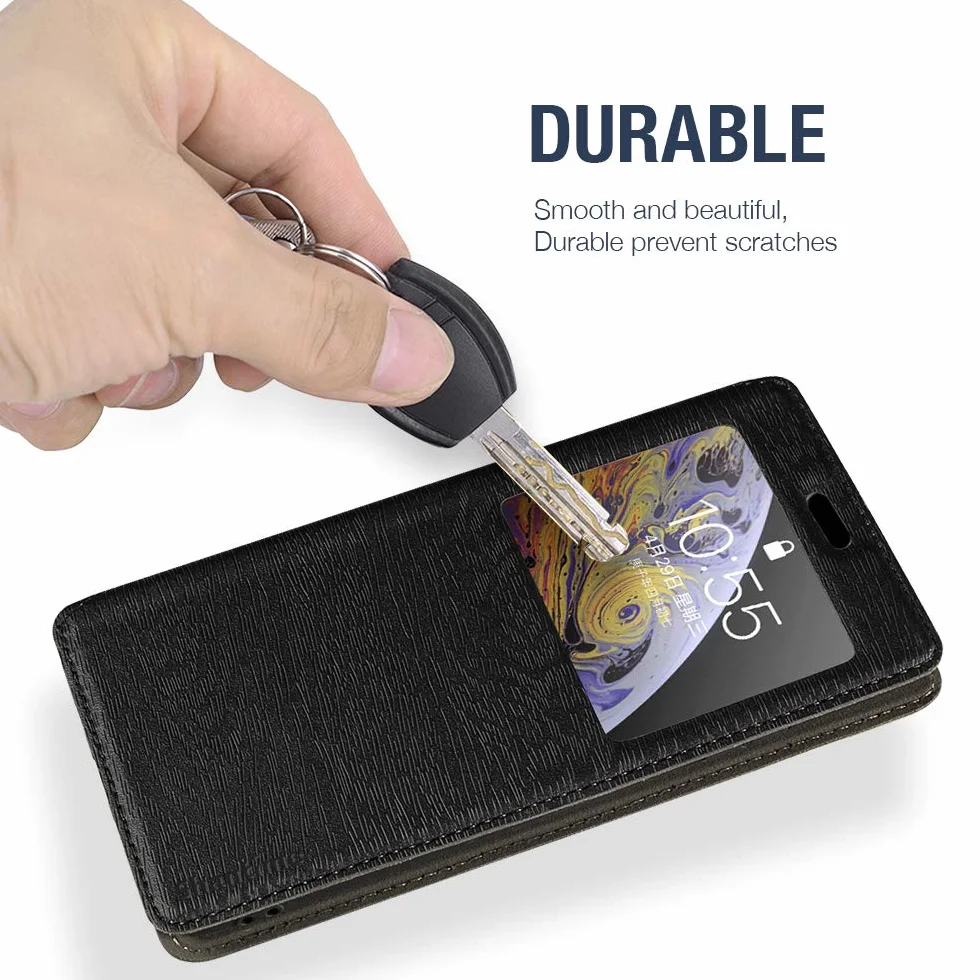 Etui Flip z Ekoskóry PU z Niewidocznym Magnesem i Okienkiem Podglądu Kompatybilne z BlackBerry KEY 2, Smart Pokrowiec Ochronny