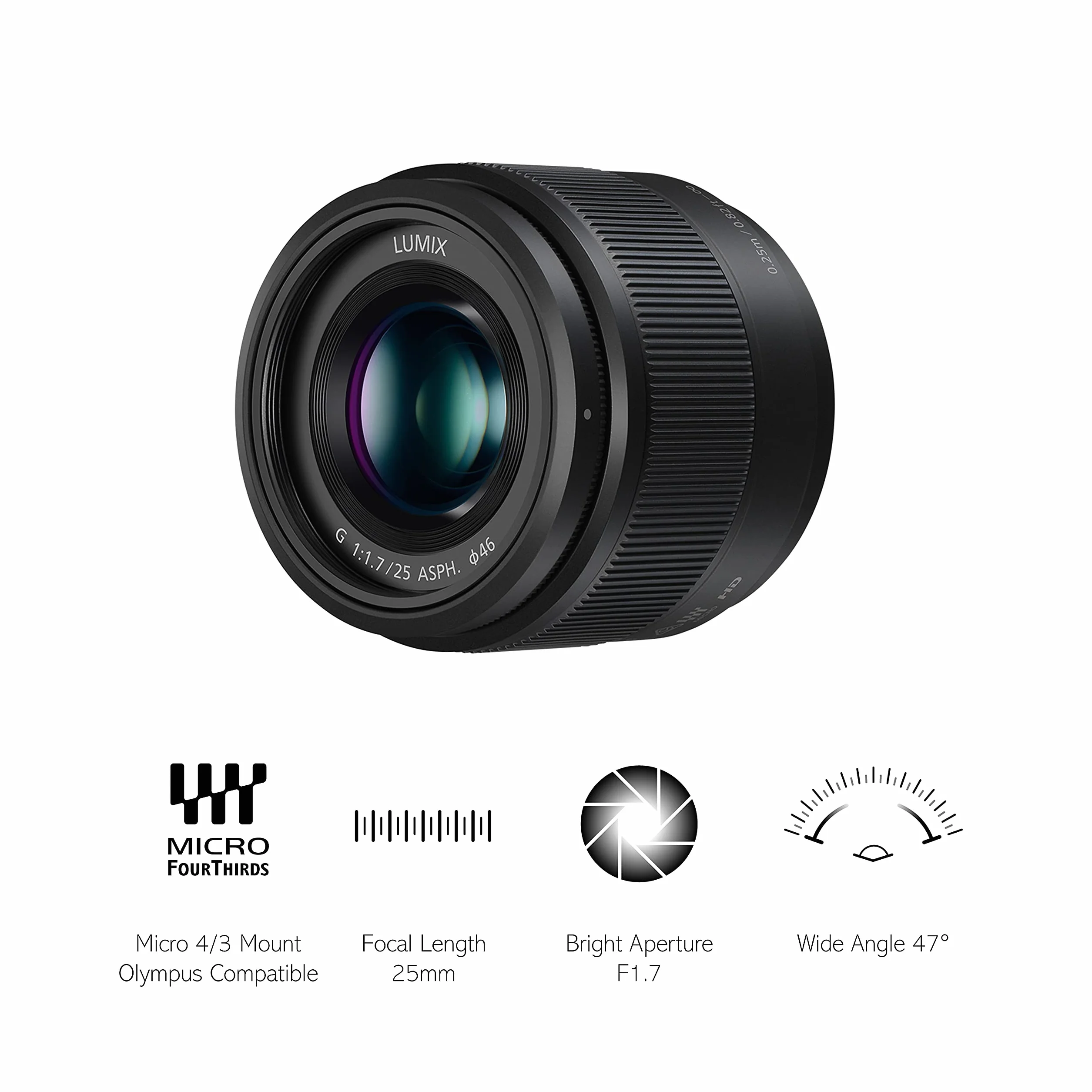 Panasonic H-H025 LUMIX G stałoogniskowy obiektyw standardowy (ogniskowa 25/50mm (odpowiednik dla kliszy 35 mm), F1.7, filtr φ46mm/1.8", micro 4/3), czarny
