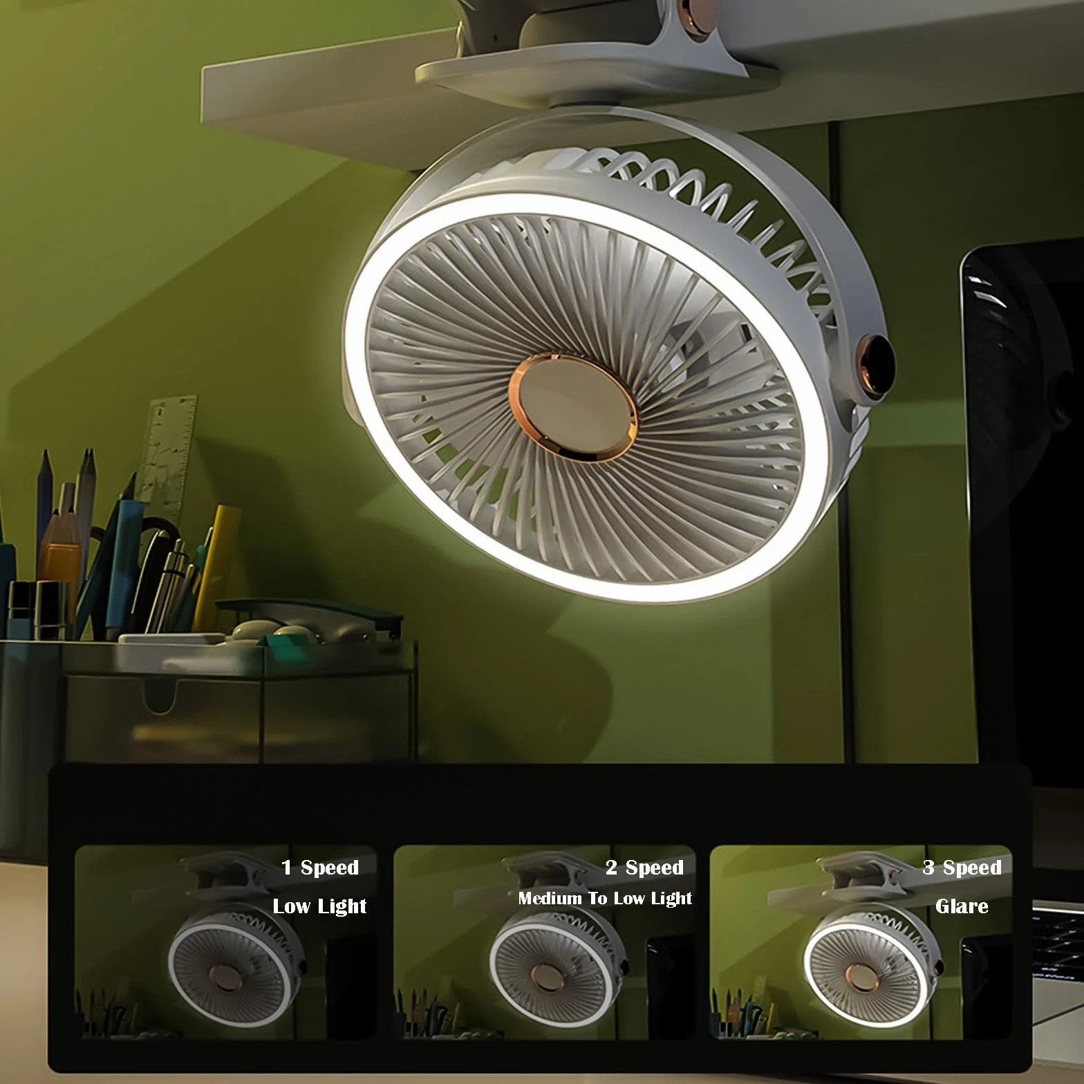 Wentylator stołowy USB LED Mini z klipsem przenośny cichy do podróży