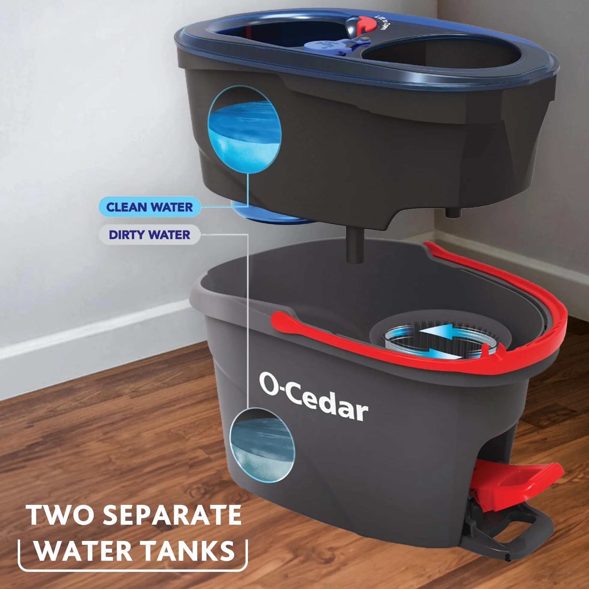 O-Cedar EasyWring system czyszczenia podłóg z mikrofibry, mop i wiadro Rinseclean + 2 wkłady