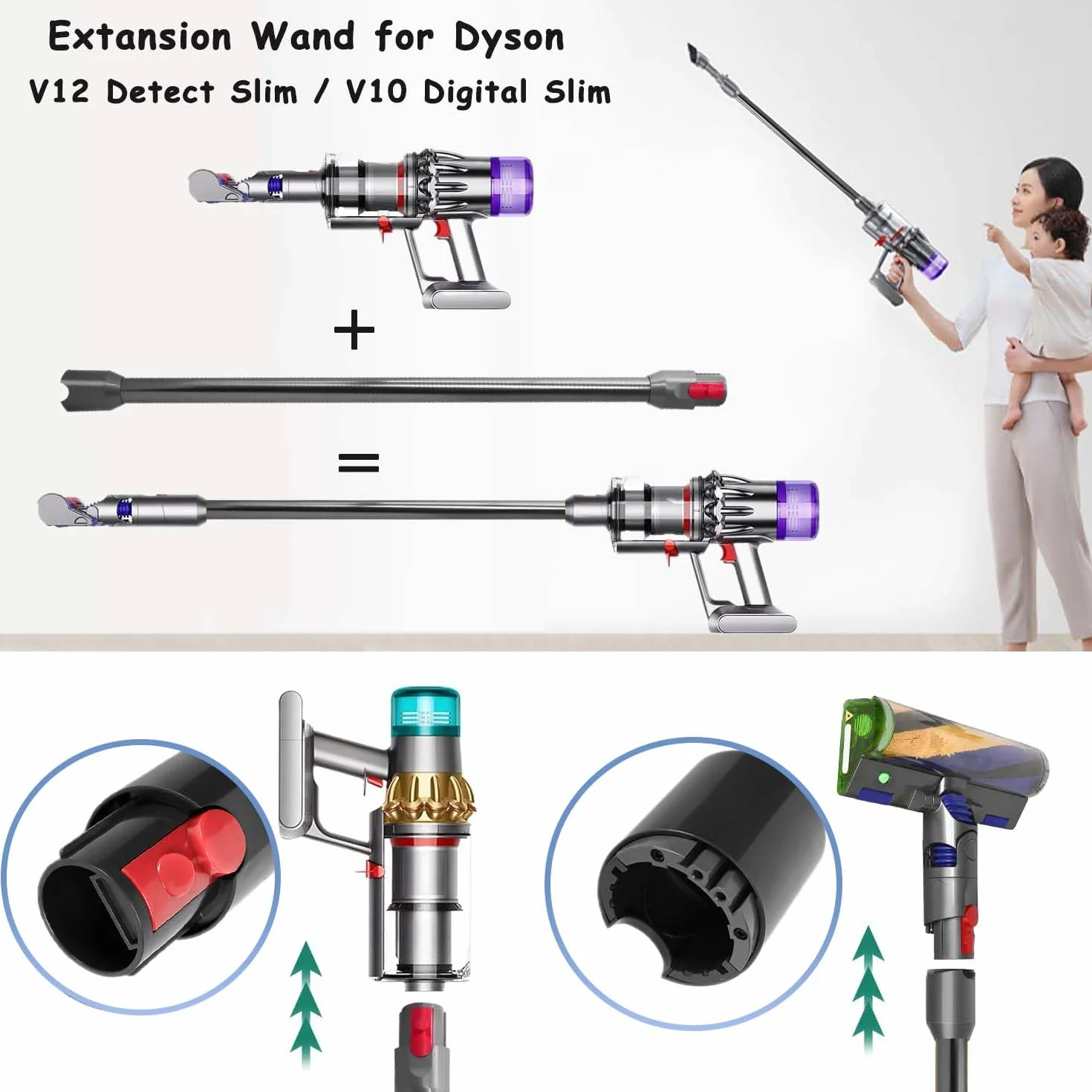rura przedłużająca do odkurzacza Dyson V12 Detect Slim, zapasowa teleskopowa, wymienna do rury teleskopowej, szybkomocujący, drążek przedłużający