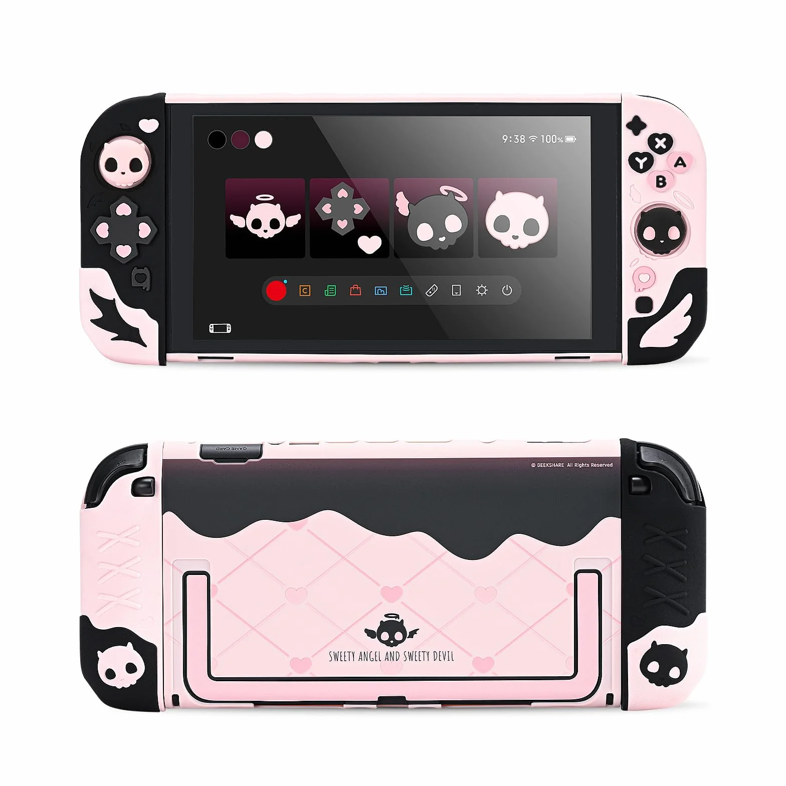 GeekShare Silikonowe etui ochronne kompatybilne z Switch 2, antyrysowate etui na Switch 2, oddzielalna miękka silikonowa osłona ochronna na joystick z 2 nakładkami na kciuki - Sweet Skull