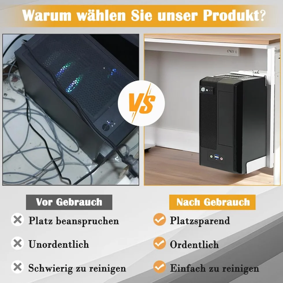 Uchwyt pod komputer Exquilnova pod biurkiem, biały Uchwyt pod komputer pod biurkiem, uchwyt do zawieszania komputera ze stali węglowej, regulowana wysokość 60–530 mm, maks. nośność 25 kg