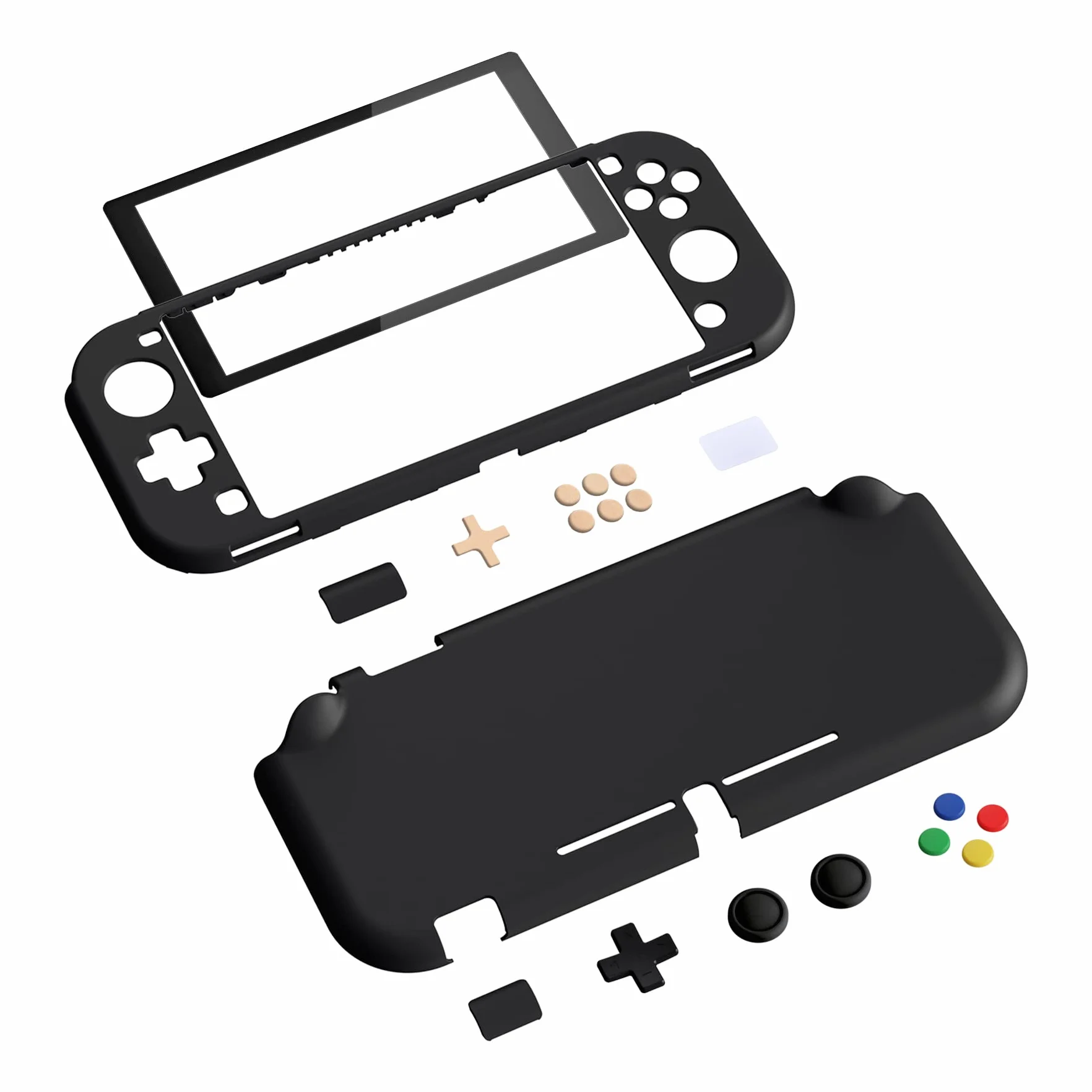 eXtremeRate PlayVital Etui Ochronny do Switch Lite,Obudowa Protective Cover do Switch Lite,Case Hard Shell z Ochraniacz Ekranu&Kciuka Caps&Caps Przycisków Stickers-Czarny