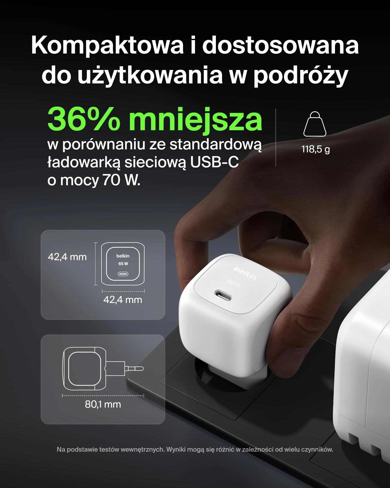 Belkin ładowarka sieciowa USB-C 65 W, ładowarka USB-C do szybkiego ładowania – do urządzeń Apple iPhone 16/15/14/13, Galaxy S25, Google Pixel 9, MacBook, iPad, AirPods, Chromebook i innych – Biała