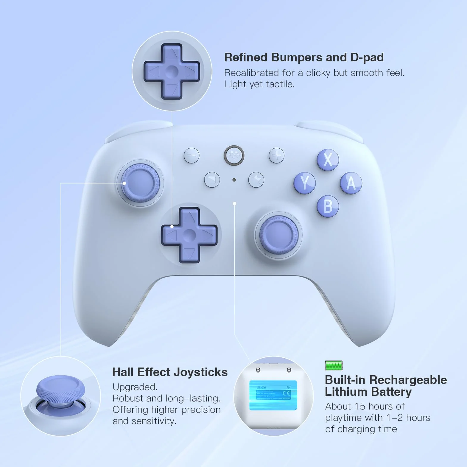 8Bitdo Ultimate 2C Kontroler Bluetooth do Switcha OLED Lite Joysticki Efektem Halla Niebieski